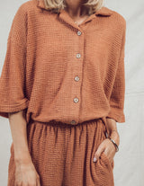 Lina Waffle Knit Button Down Top