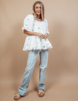 Daisy Embroidered Square Neck Top