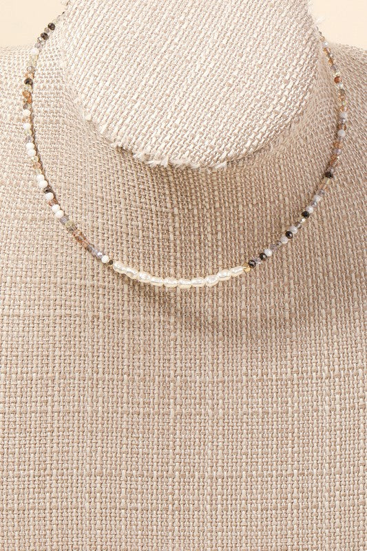 Pearl & Faceted Beaded Choker Necklace