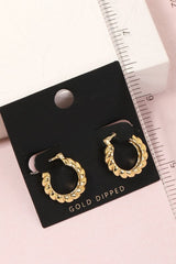 Gold Dipped Ridged Hoop Earrings