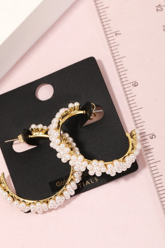 Gold Dipped Pearly Beaded Hoop Earrings