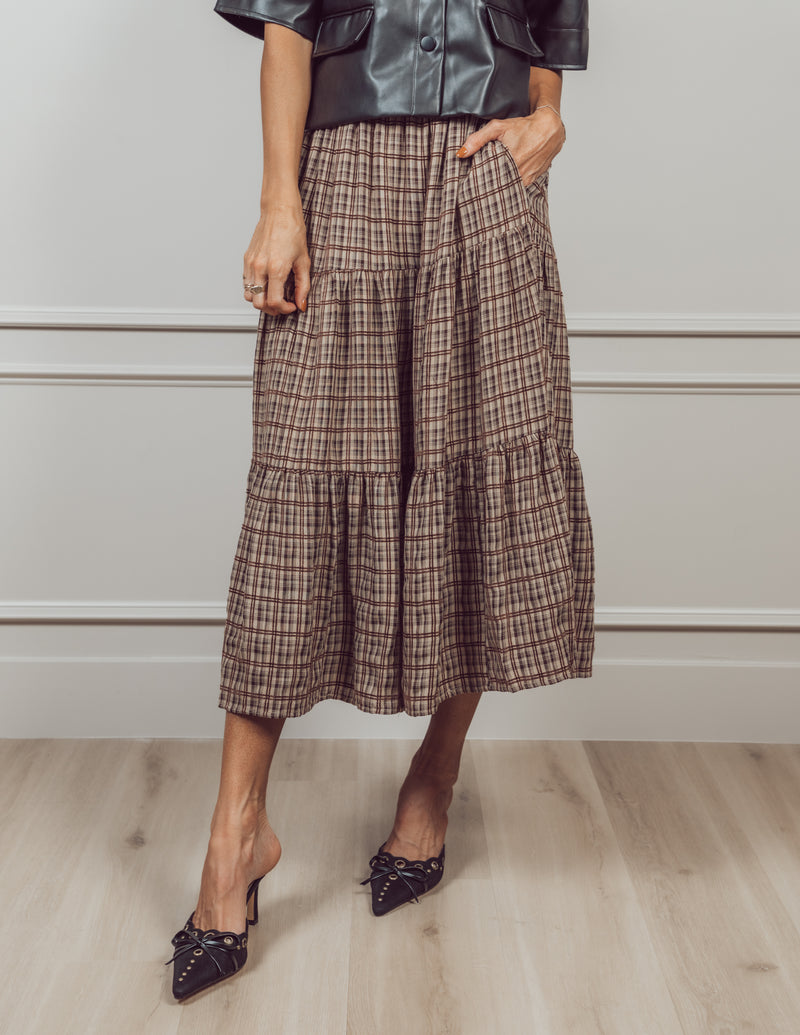 Delaney Plaid Midi Skirt Pre-Order