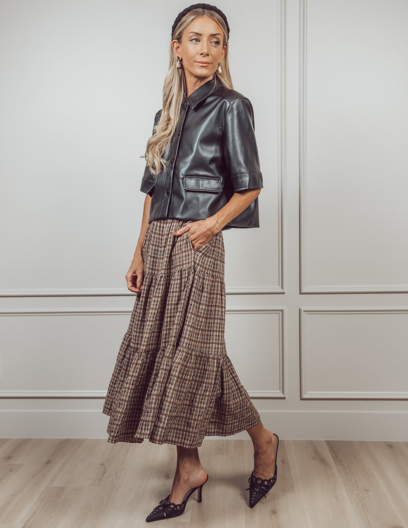 Delaney Plaid Midi Skirt Pre-Order