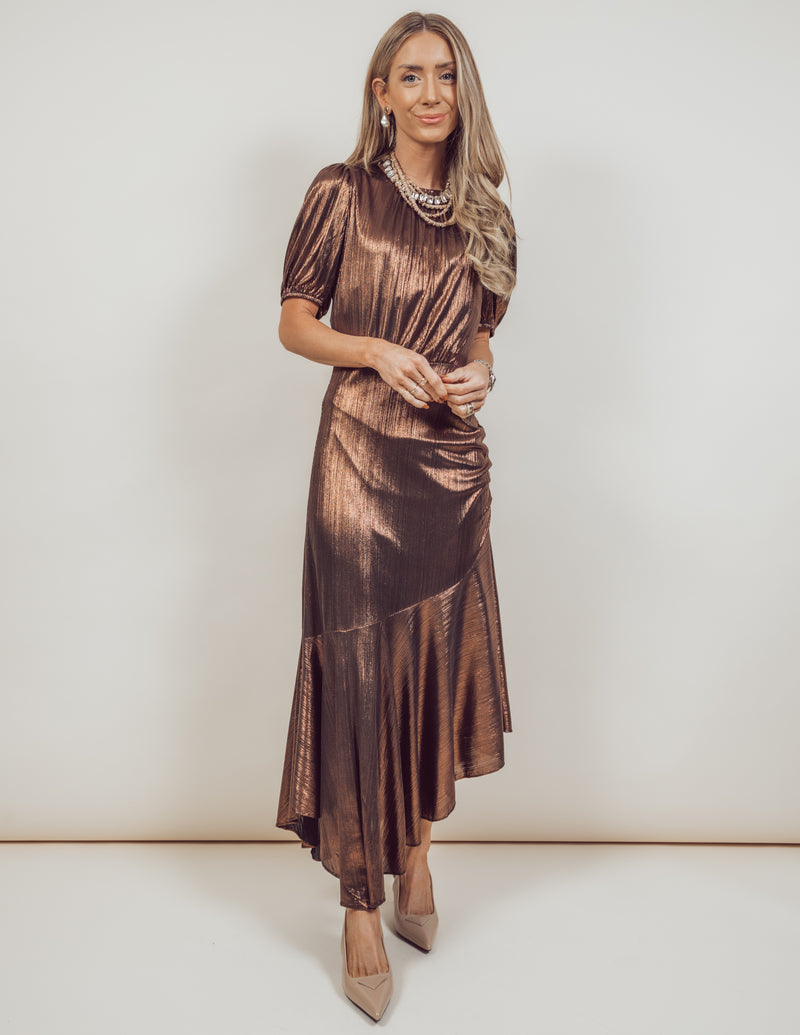 Rina Metallic Asymmetrical Dress