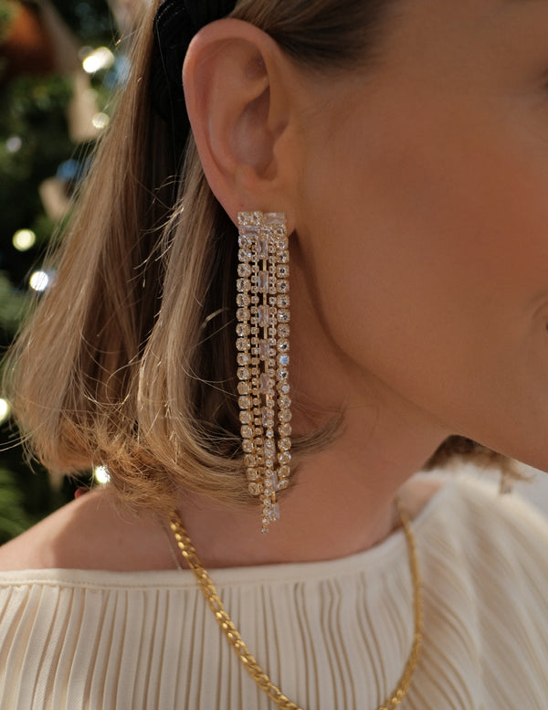 Chain Rhinestone Fringe Earrings