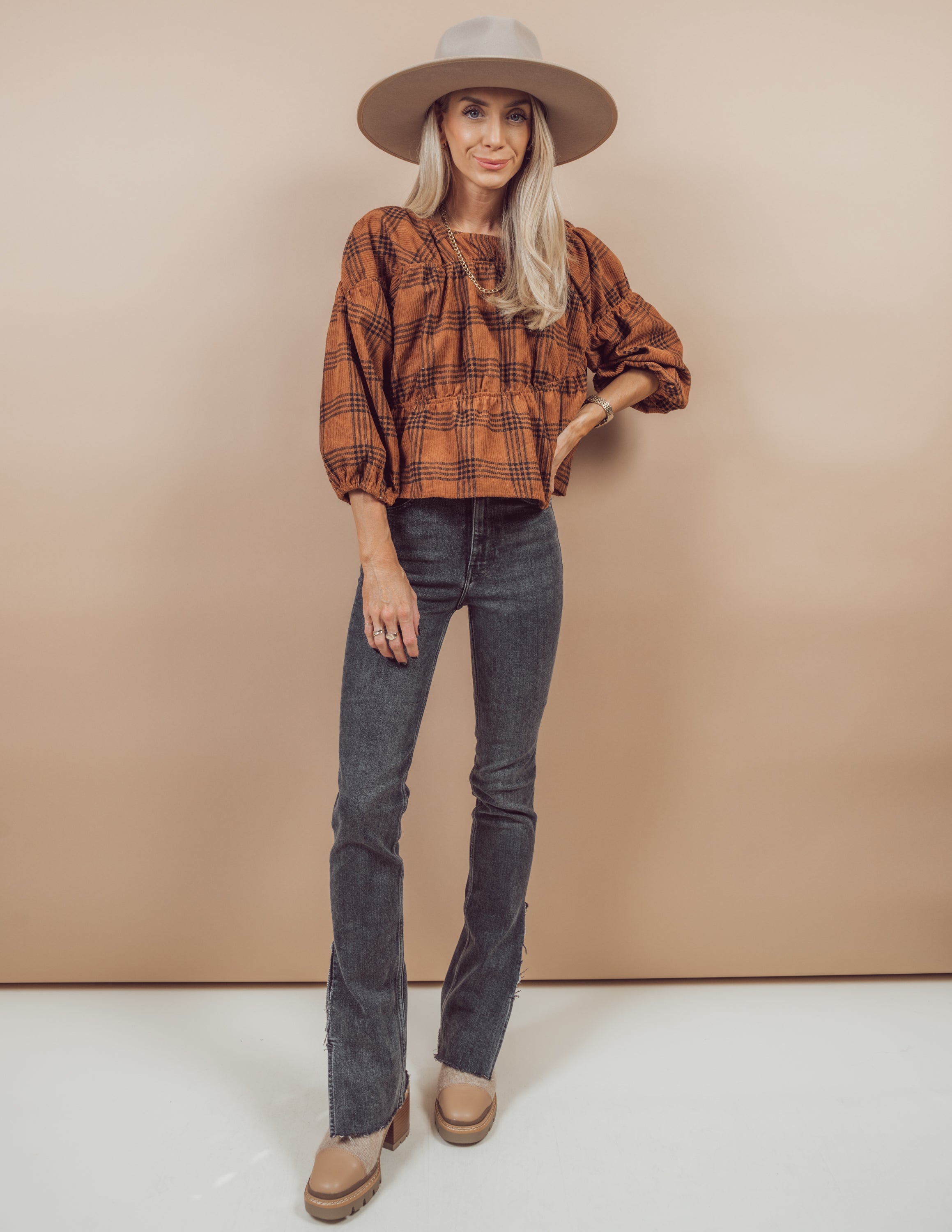 Nancy Corduroy Plaid Top