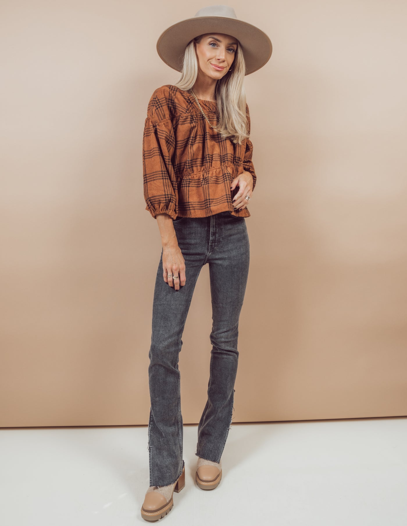 Nancy Corduroy Plaid Top