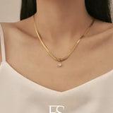 Gold Snake Herringbone Pendant Necklace