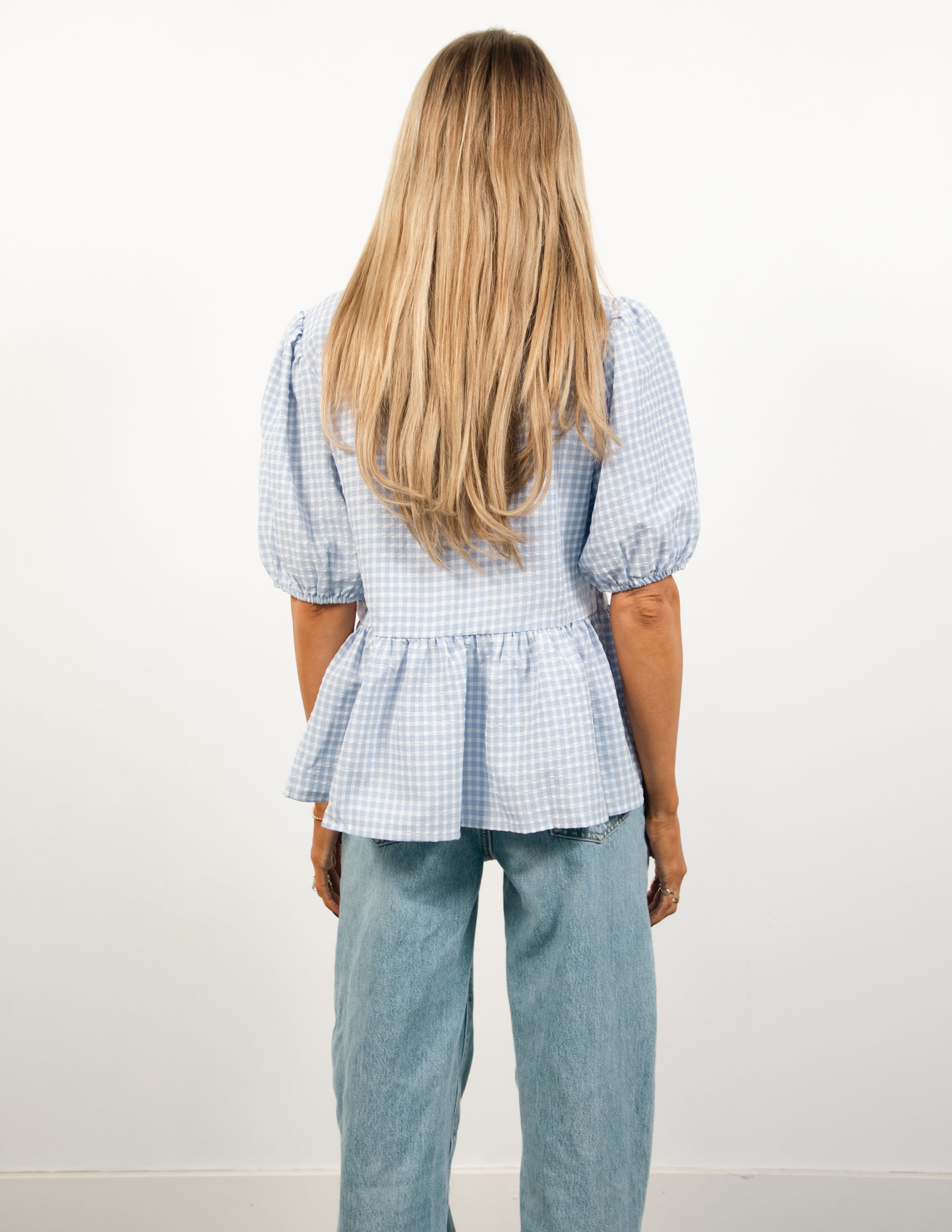 Peplum Gingham Tie Front Top