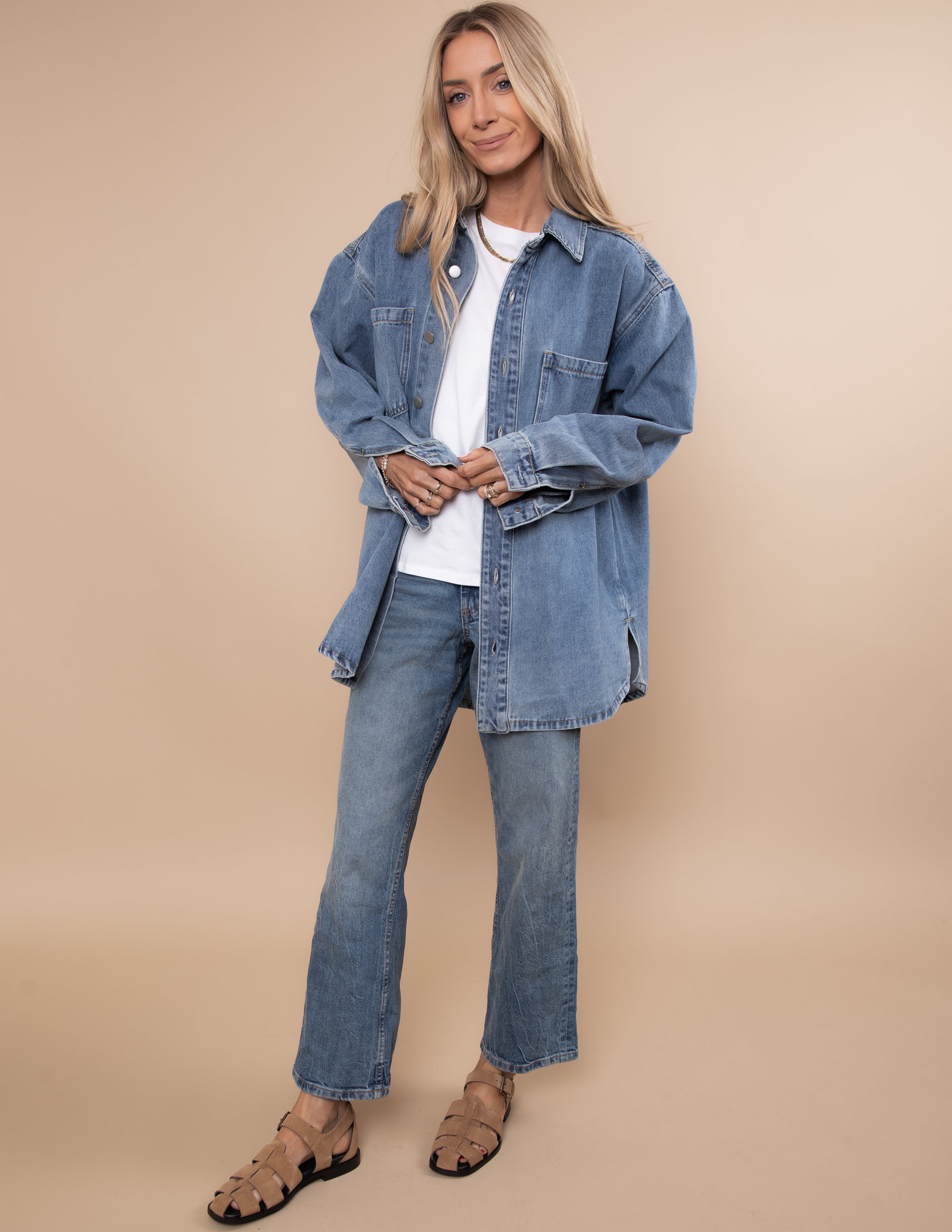 ジャケット・アウター room306  Stitch Denim Shirt Jacket ZARA Blue Ripped Denim Jacket Button Front vinyl sewn image