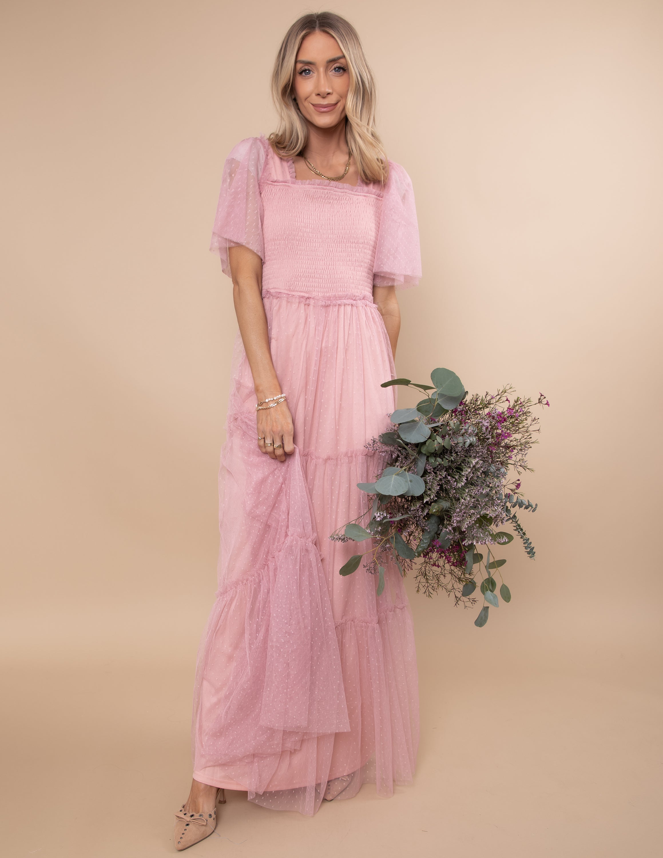 mesh maxi dress in pink Beverley Pink Mesh Maxi Dress - US 16