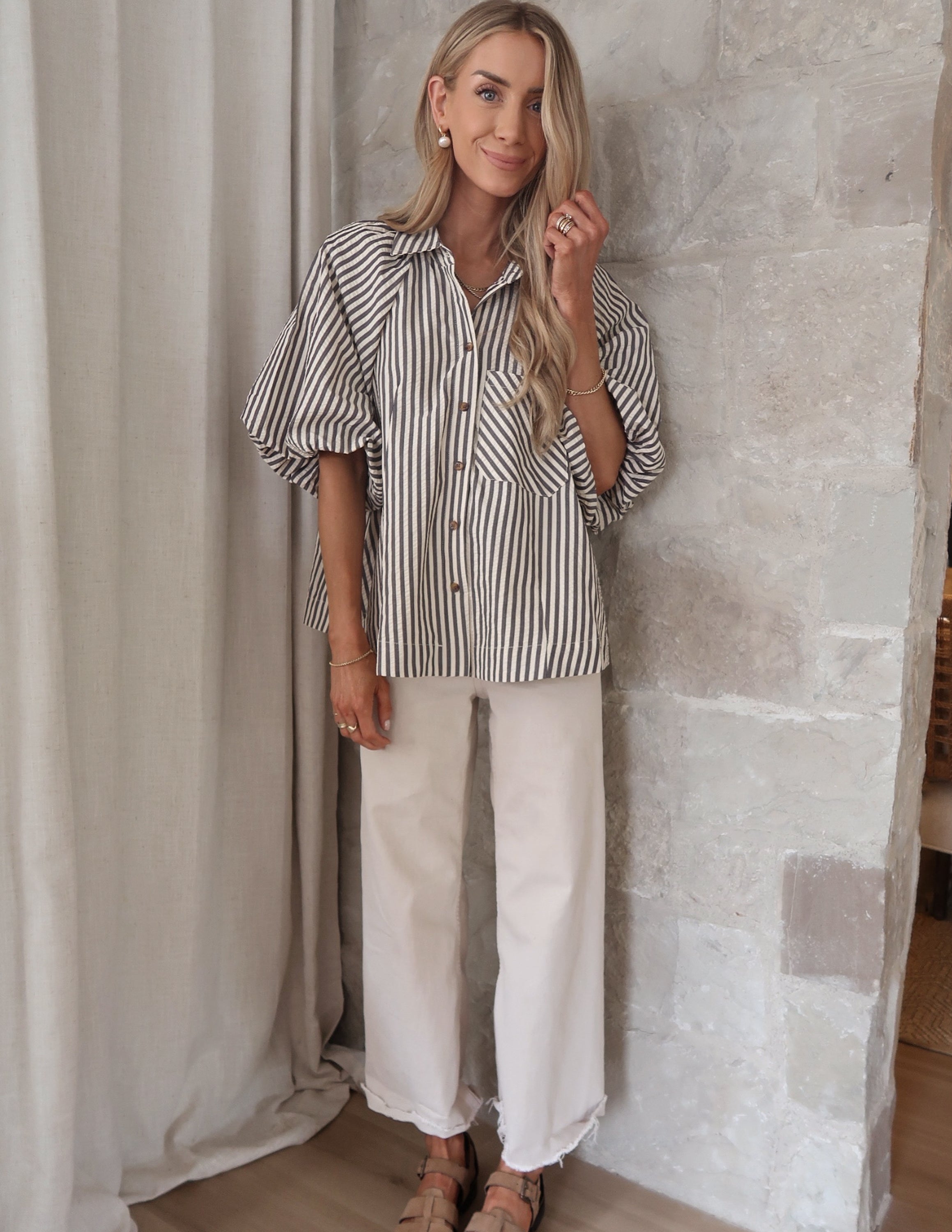 Lyla Striped Button Down Top