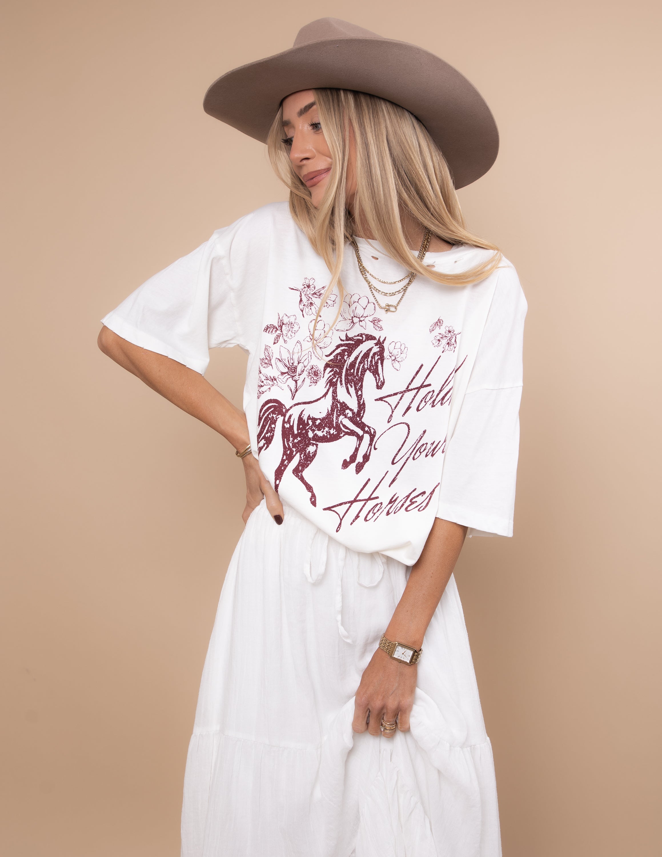 Hold Your Horses Distressed Graphic Tee