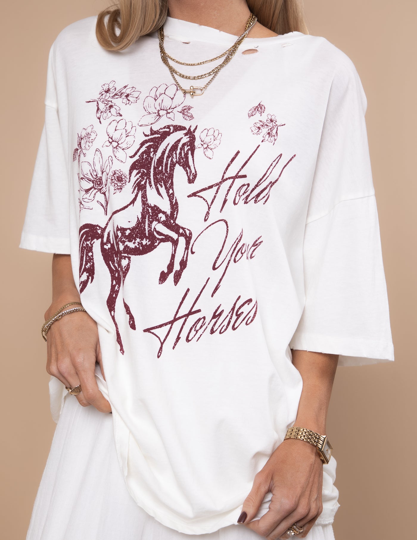 Hold Your Horses Distressed Graphic Tee