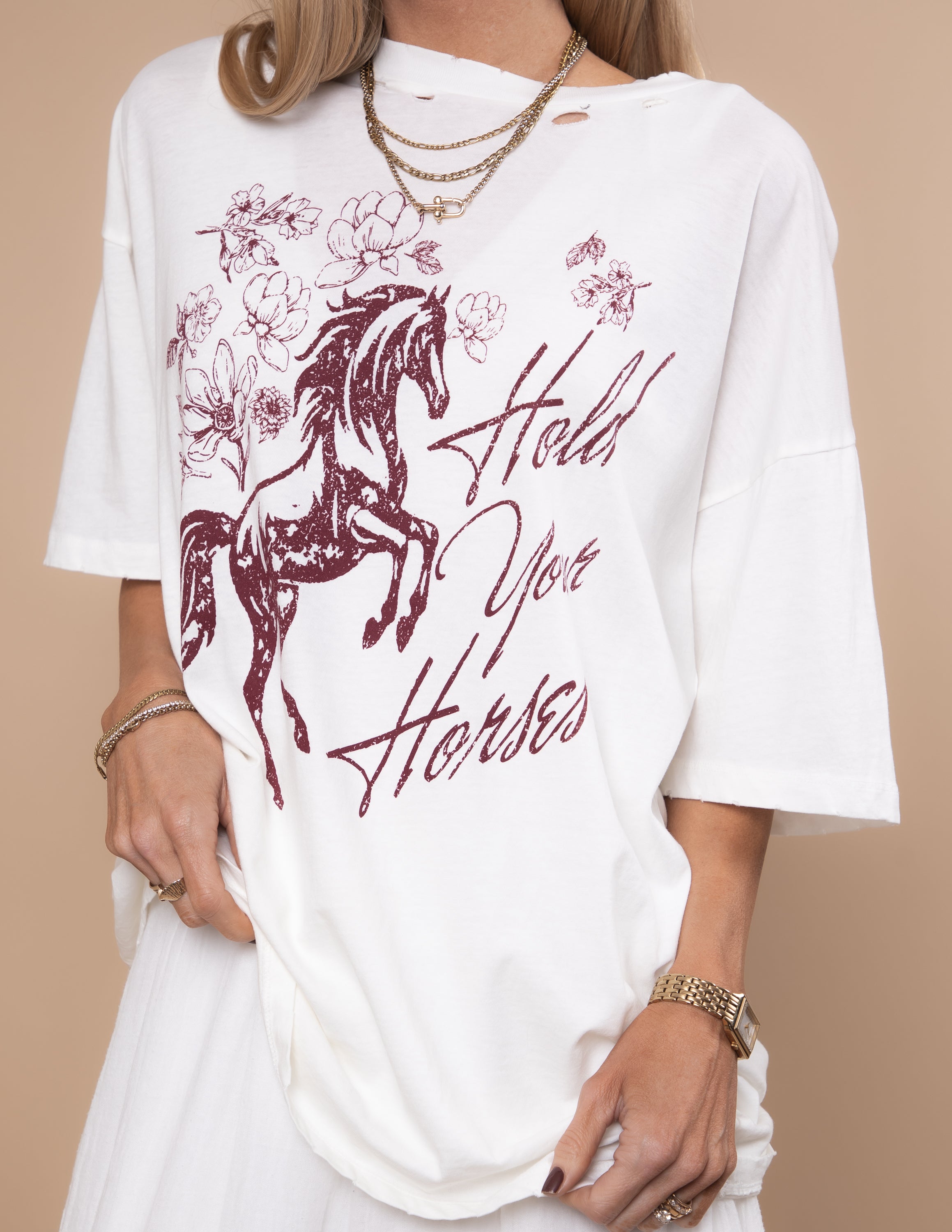 Hold Your Horses Distressed Graphic Tee