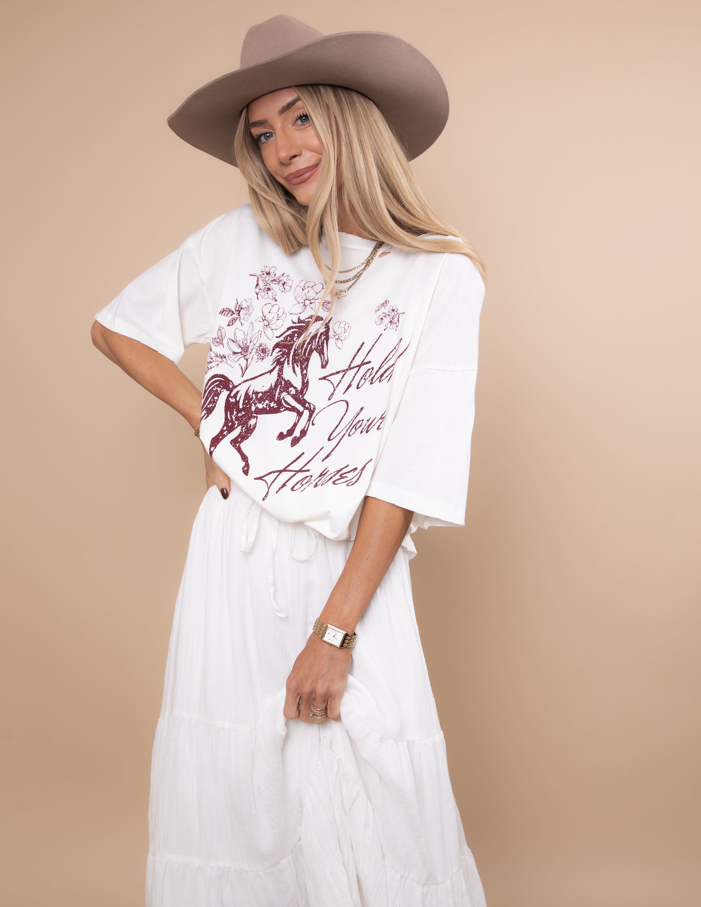 Hold Your Horses Distressed Graphic Tee