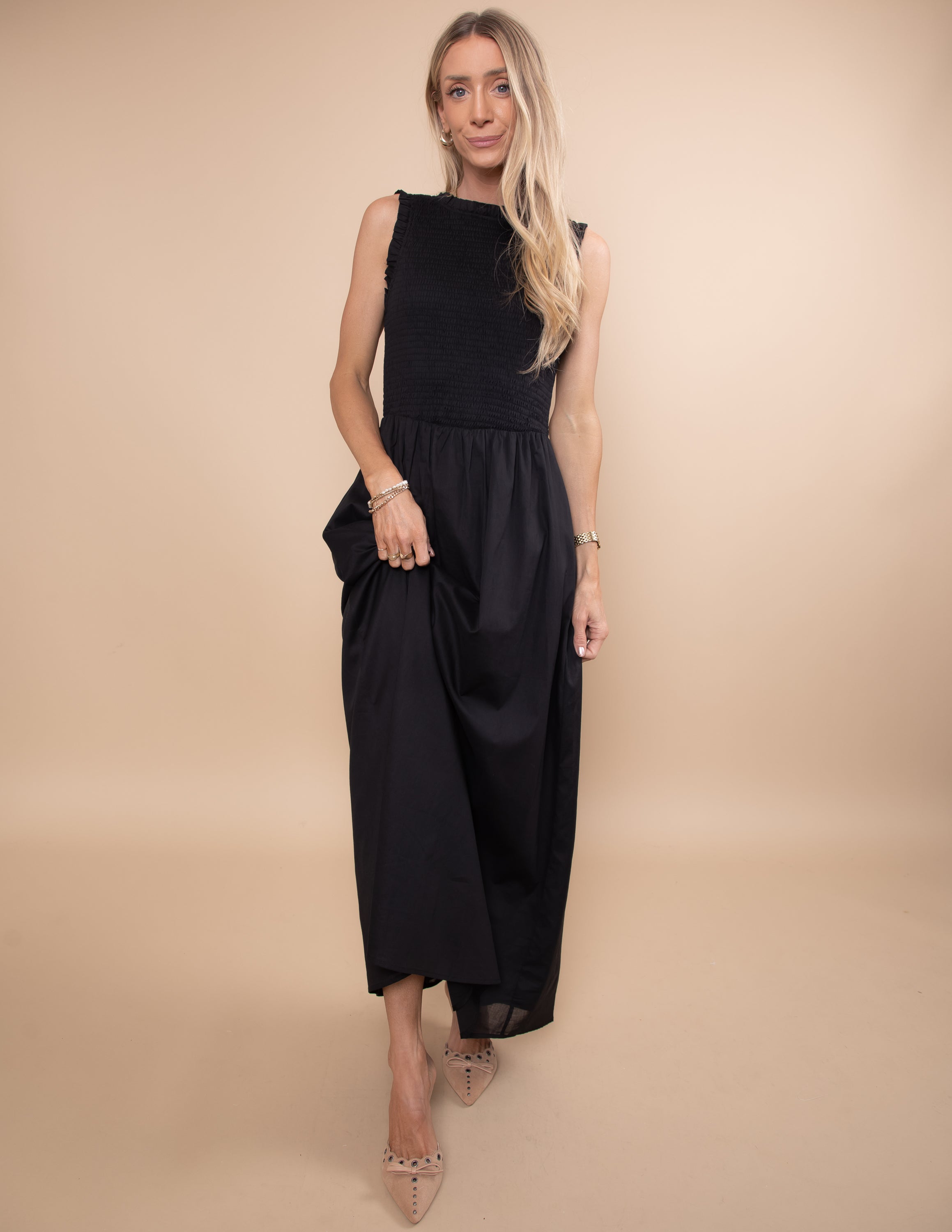 ★SCULPTOR★ Maxi Sleeveless Dress Cream SC24S308IV Max Studio Women's Georgette Sleeveless Embroidered Neck