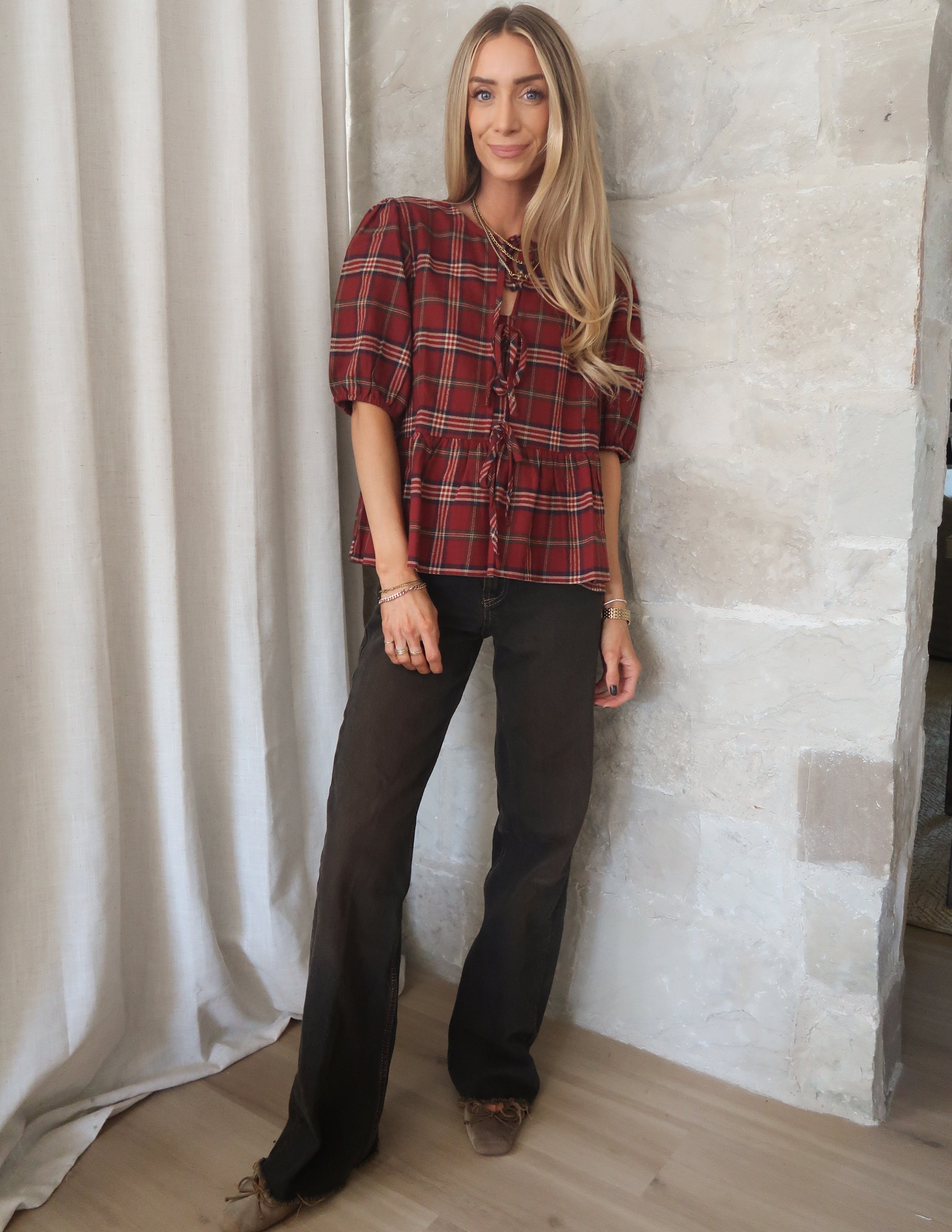 Ruby Plaid Top