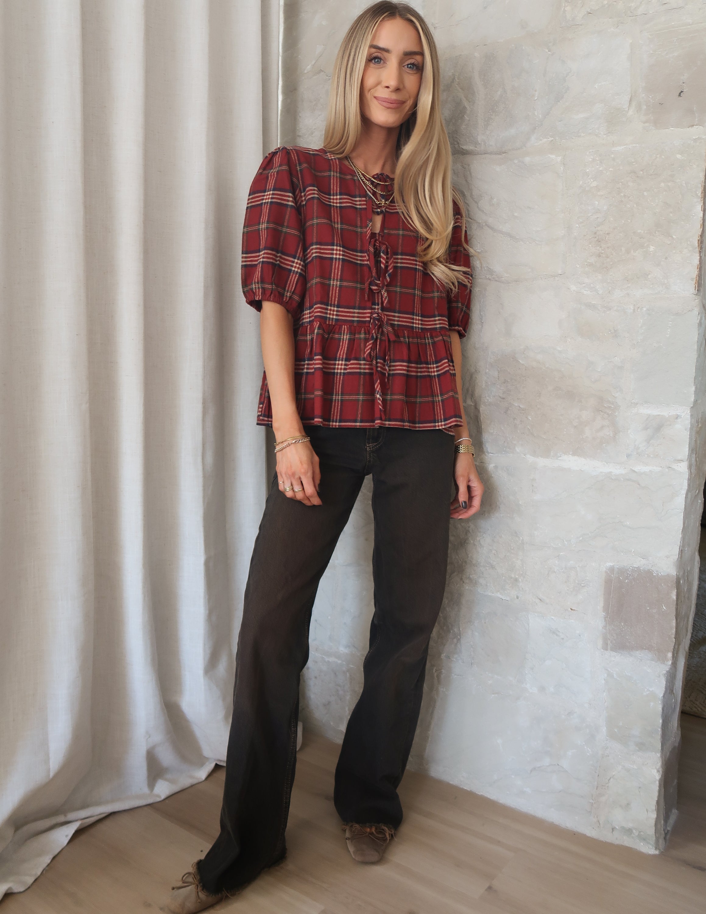 Ruby Plaid Top