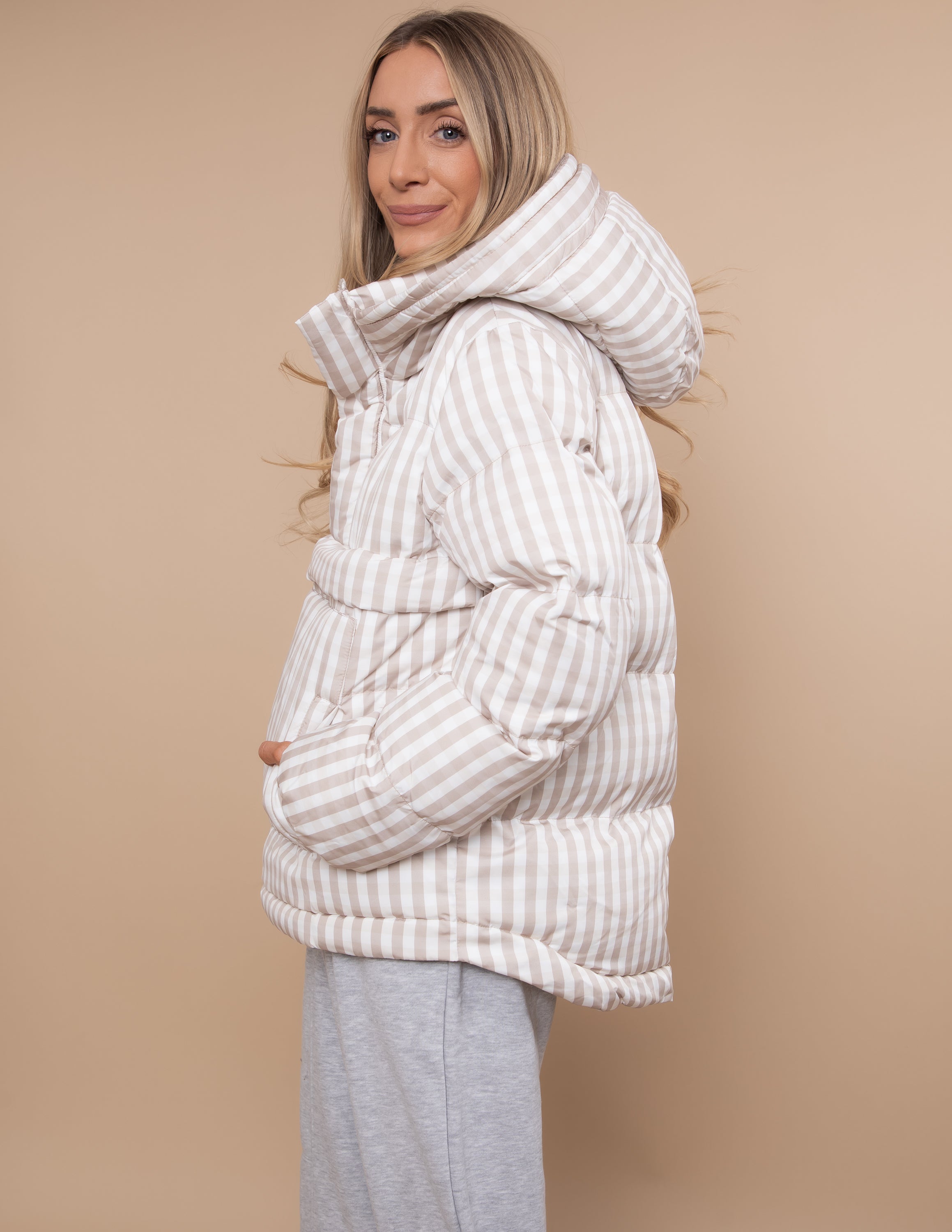 Caramel Latte Gingham Puffer