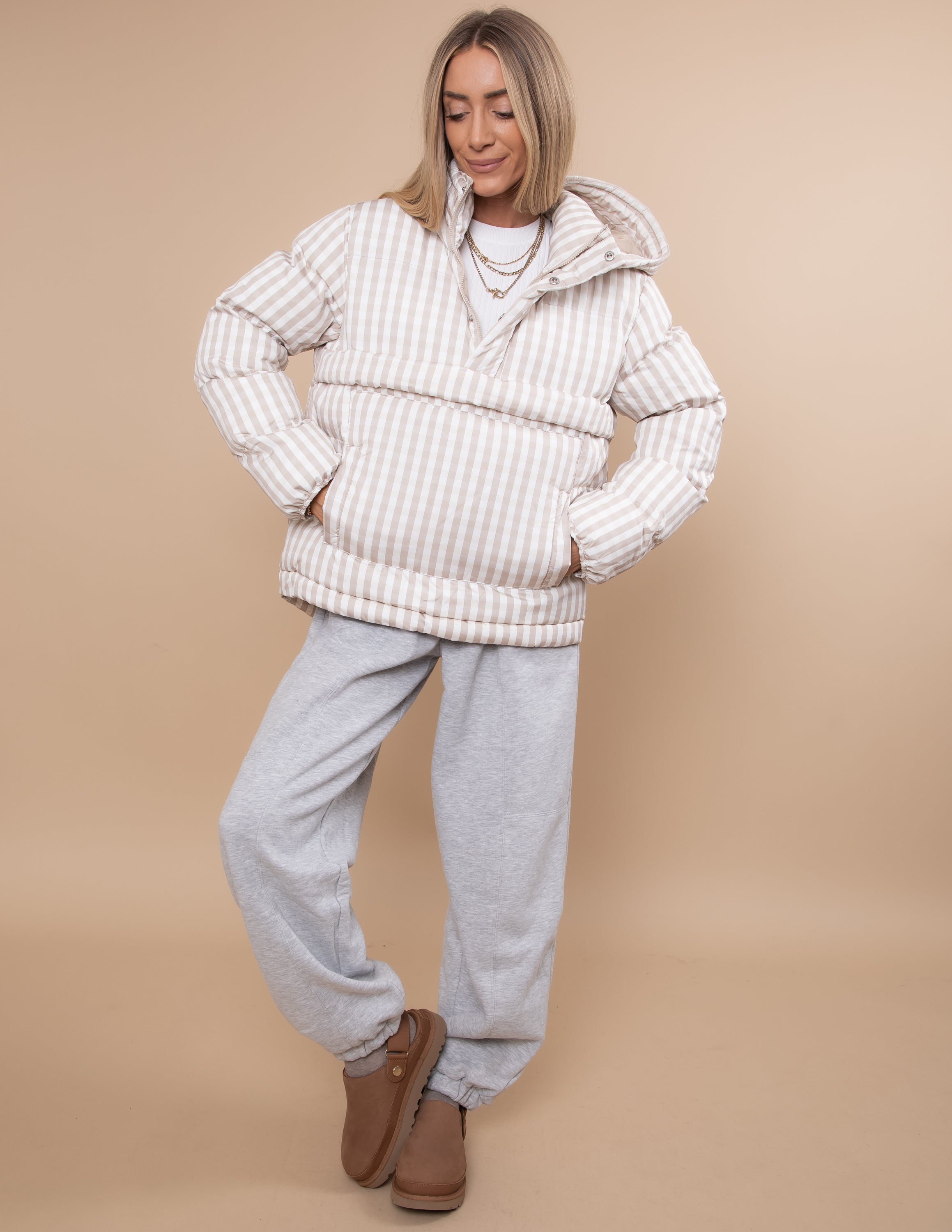 Caramel Latte Gingham Puffer