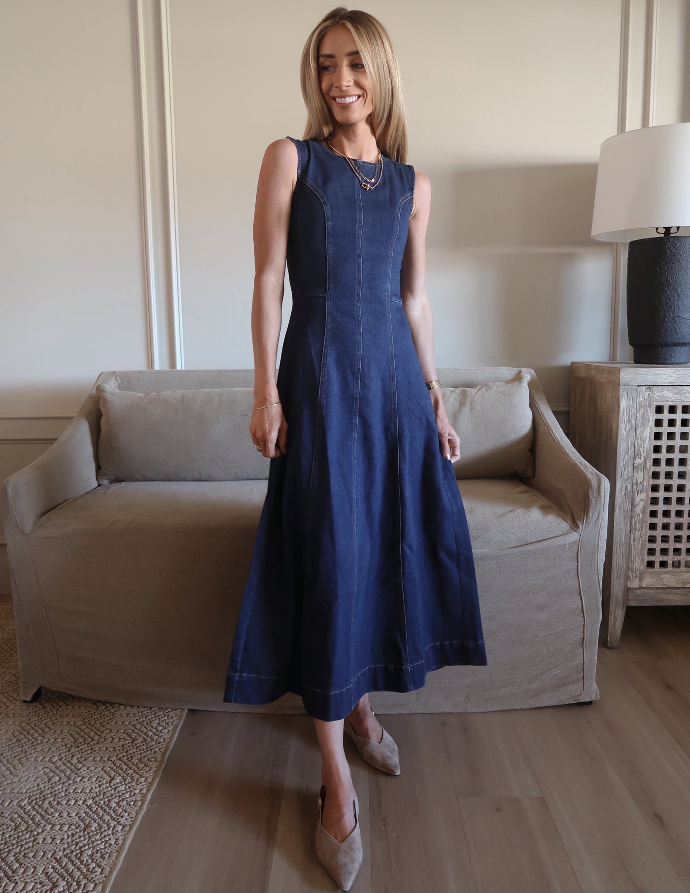stevie embellished denim dress Retrofete Stevie Embellished Denim Dress