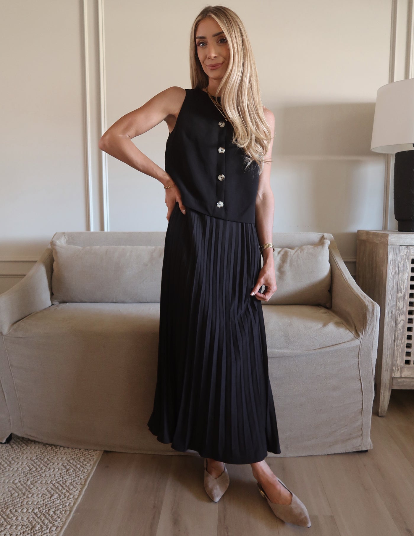Midnight Grace Pleated Dress