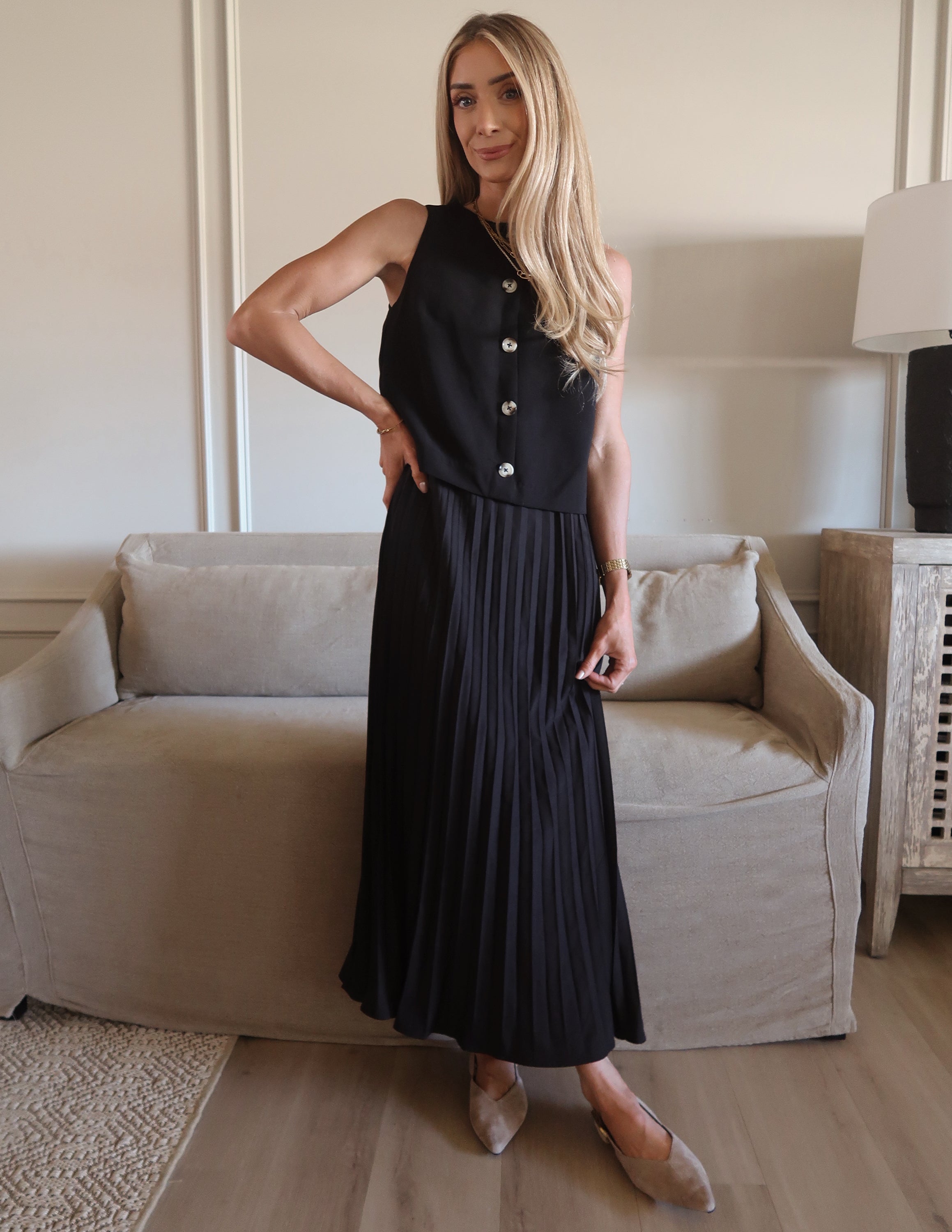 Midnight Grace Pleated Dress