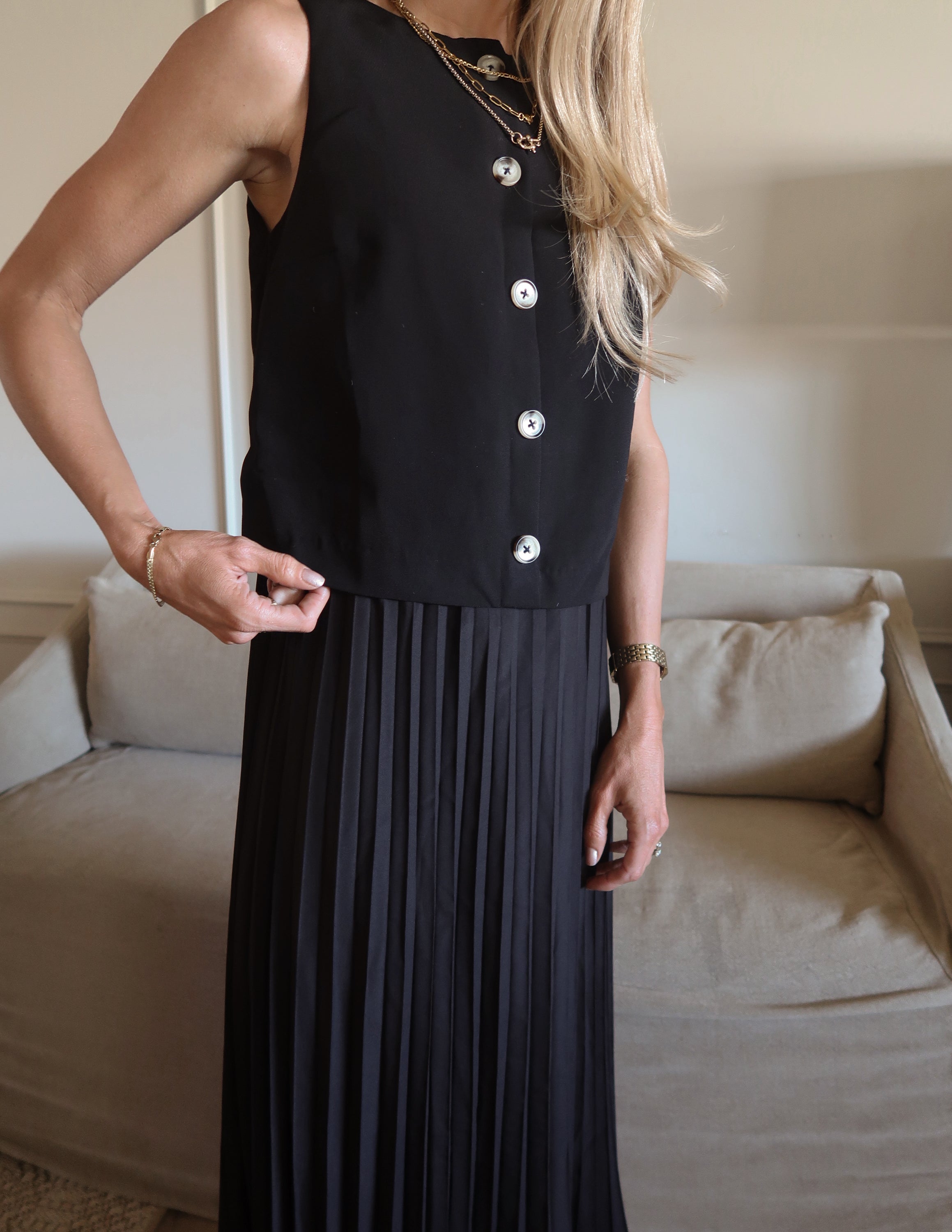 Midnight Grace Pleated Dress