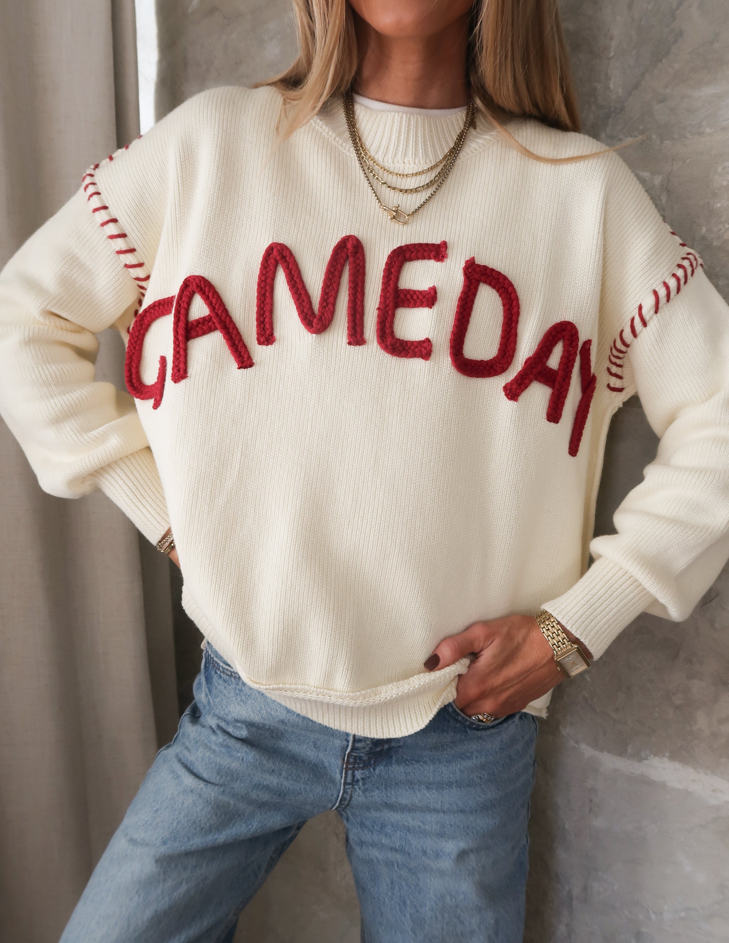 Gameday Oversized Stitch Detail Sweater