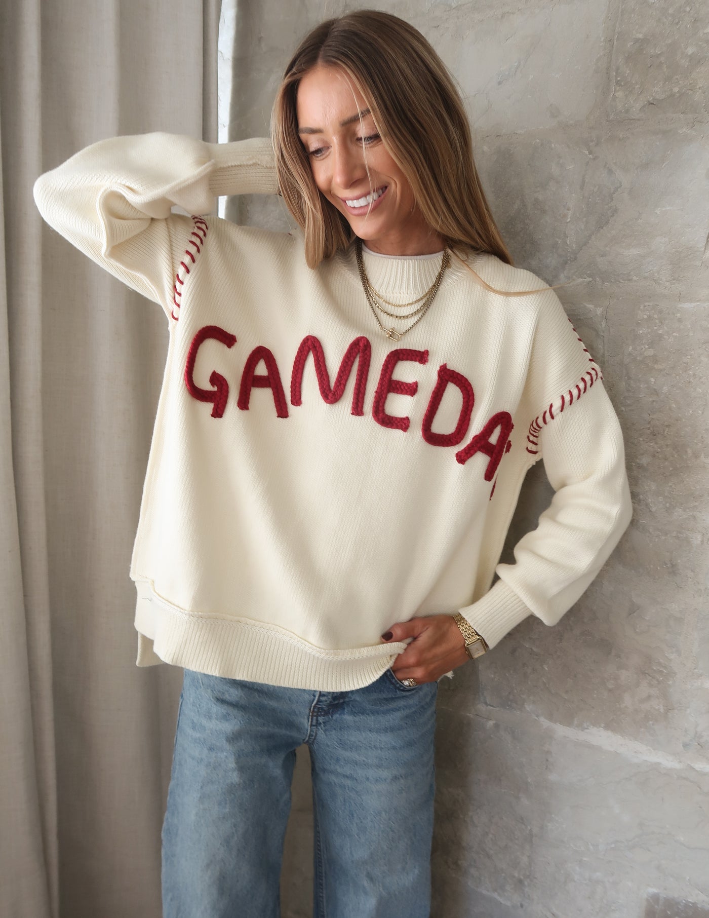 Gameday Oversized Stitch Detail Sweater