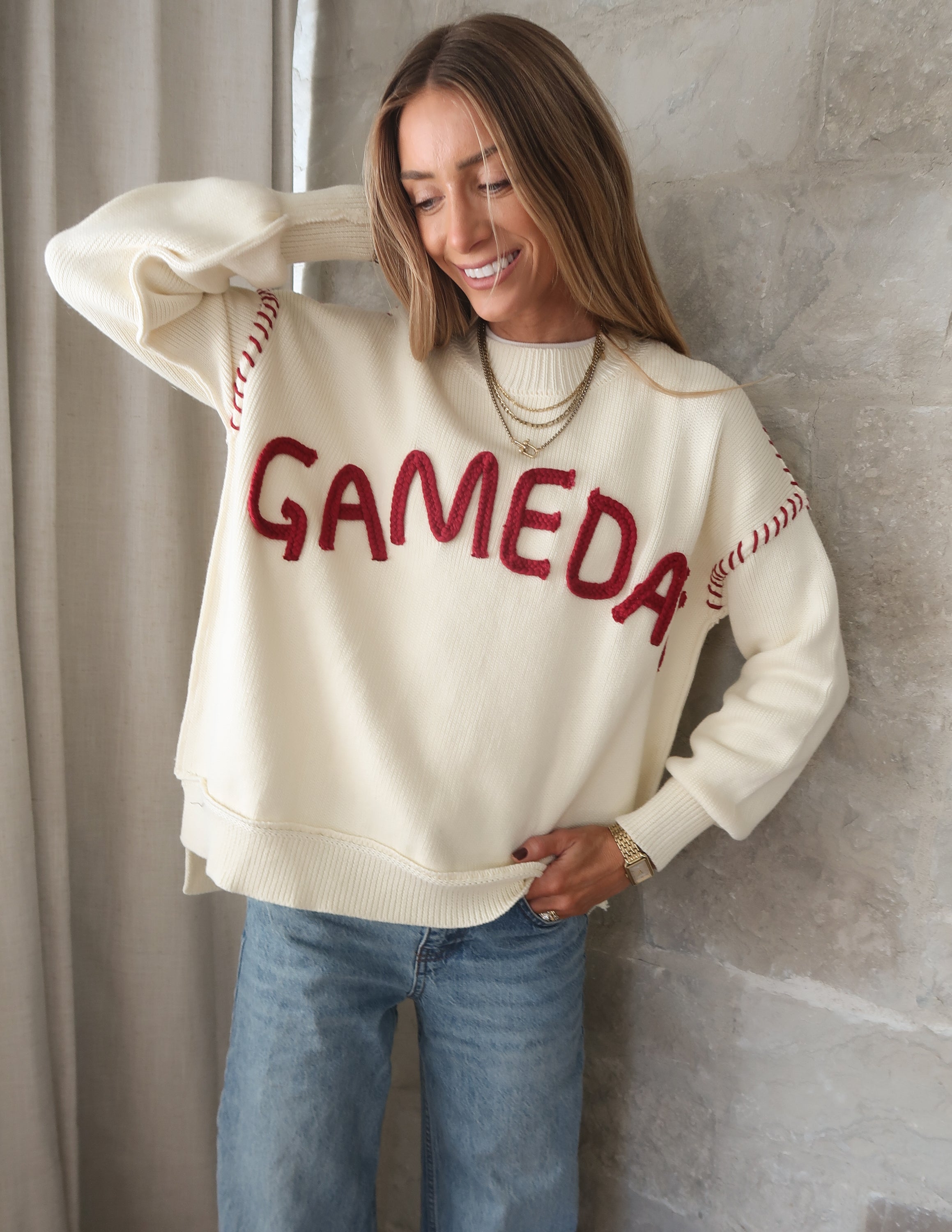 Gameday Oversized Stitch Detail Sweater