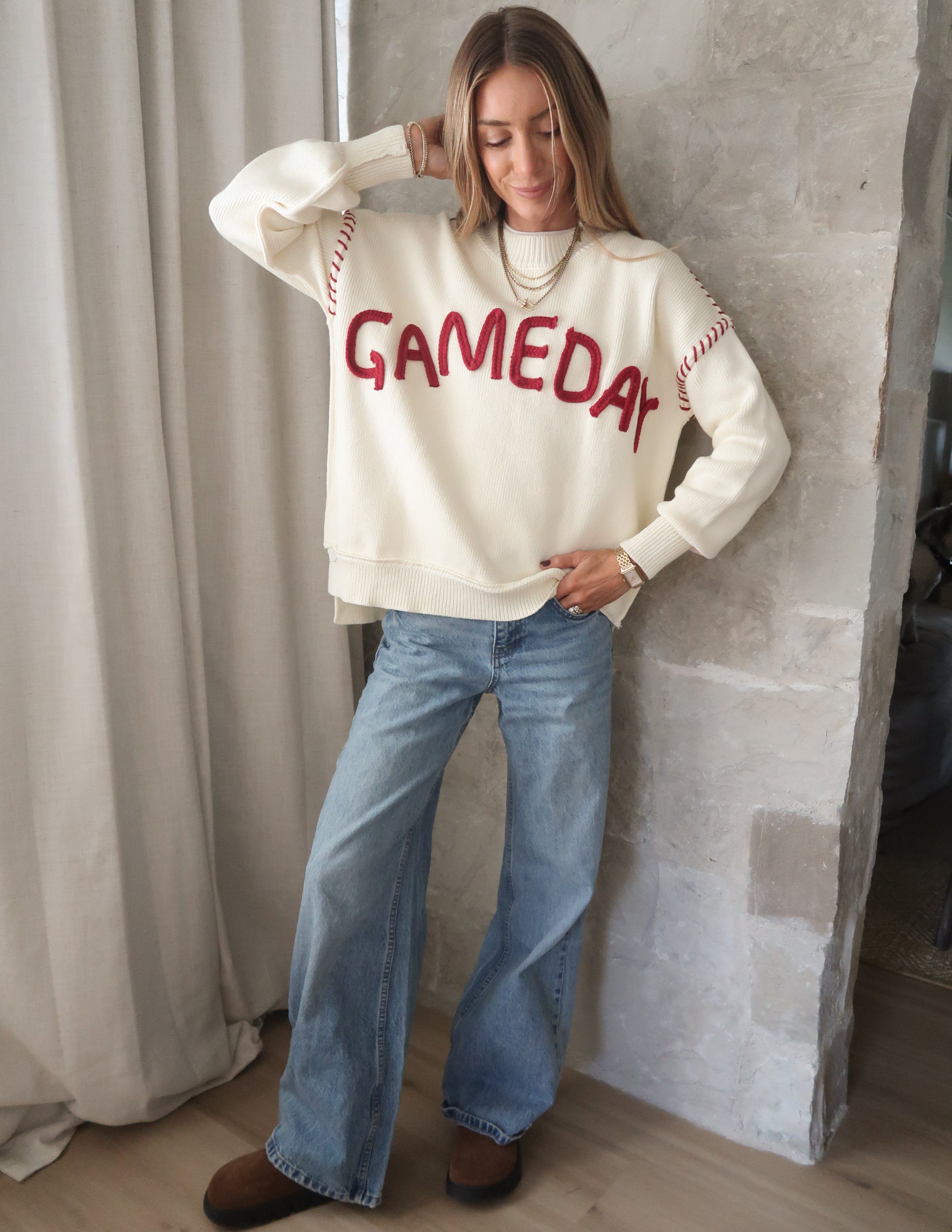 Gameday Oversized Stitch Detail Sweater