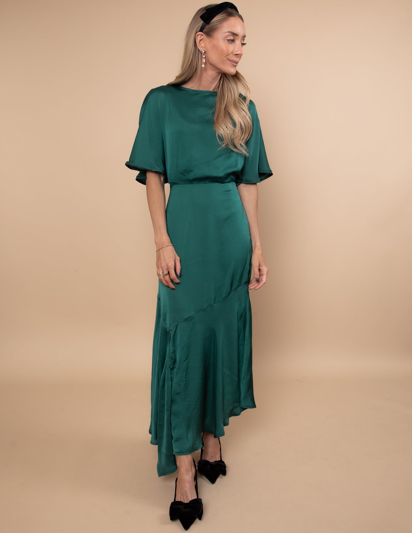 Emerald Sway Satin Dress