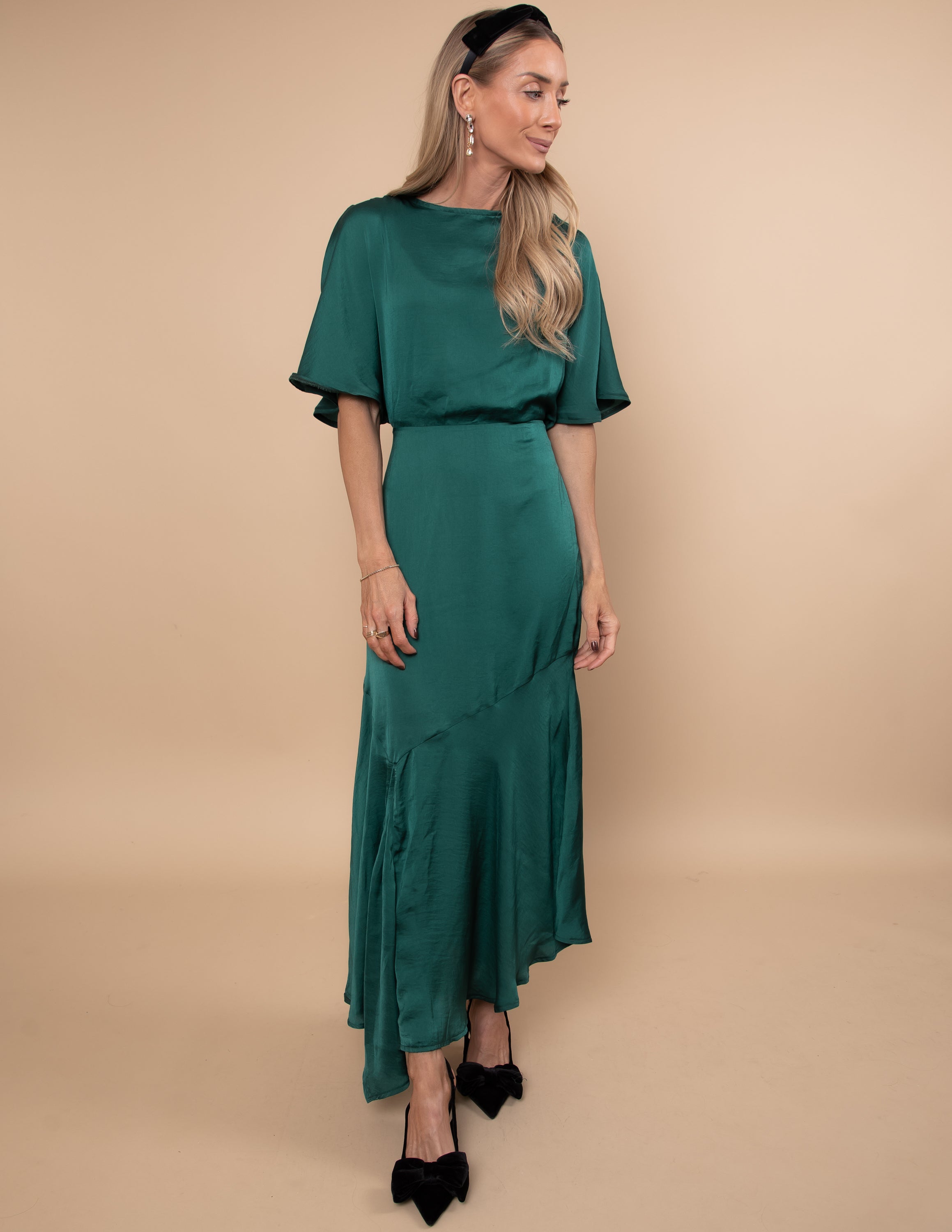 Emerald Sway Satin Dress