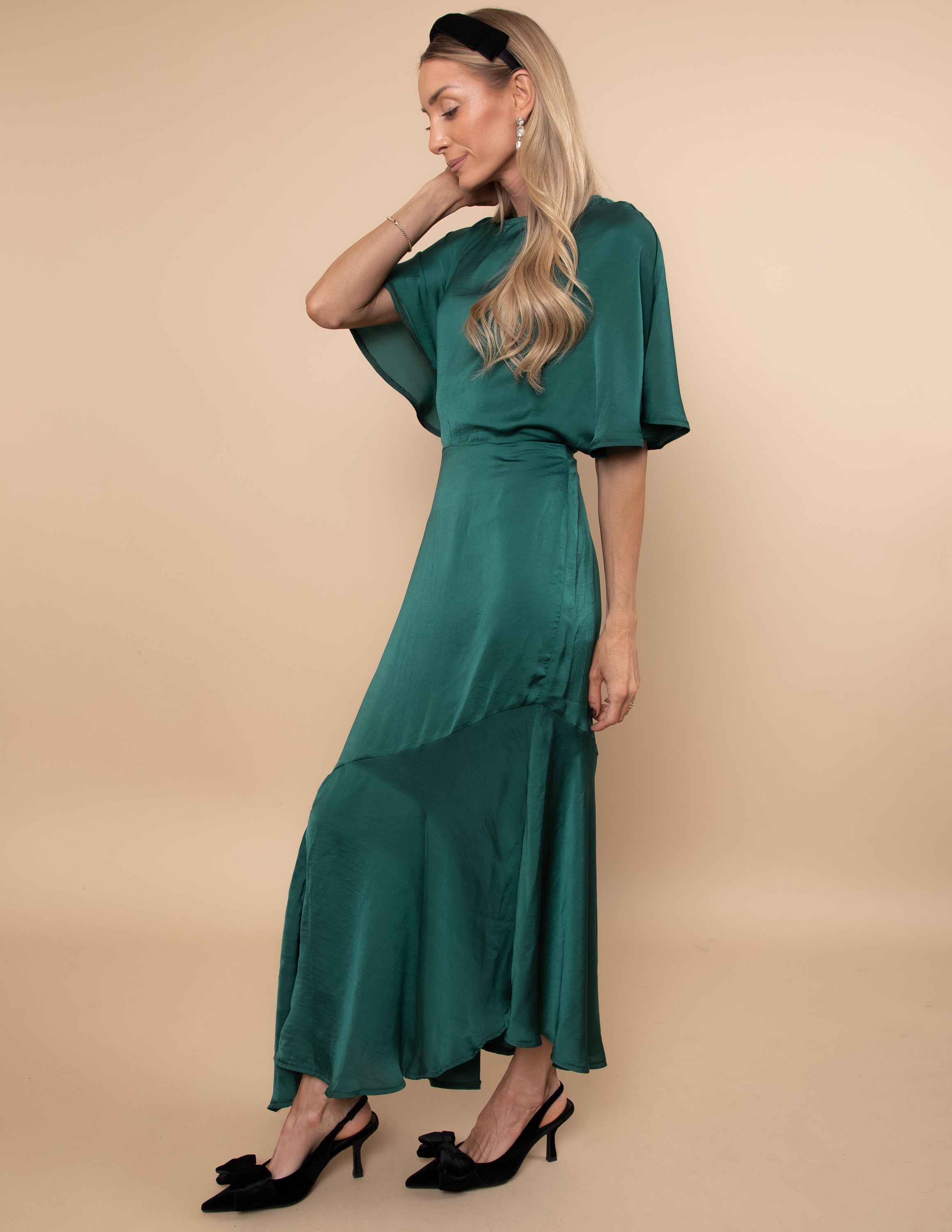 Emerald Sway Satin Dress