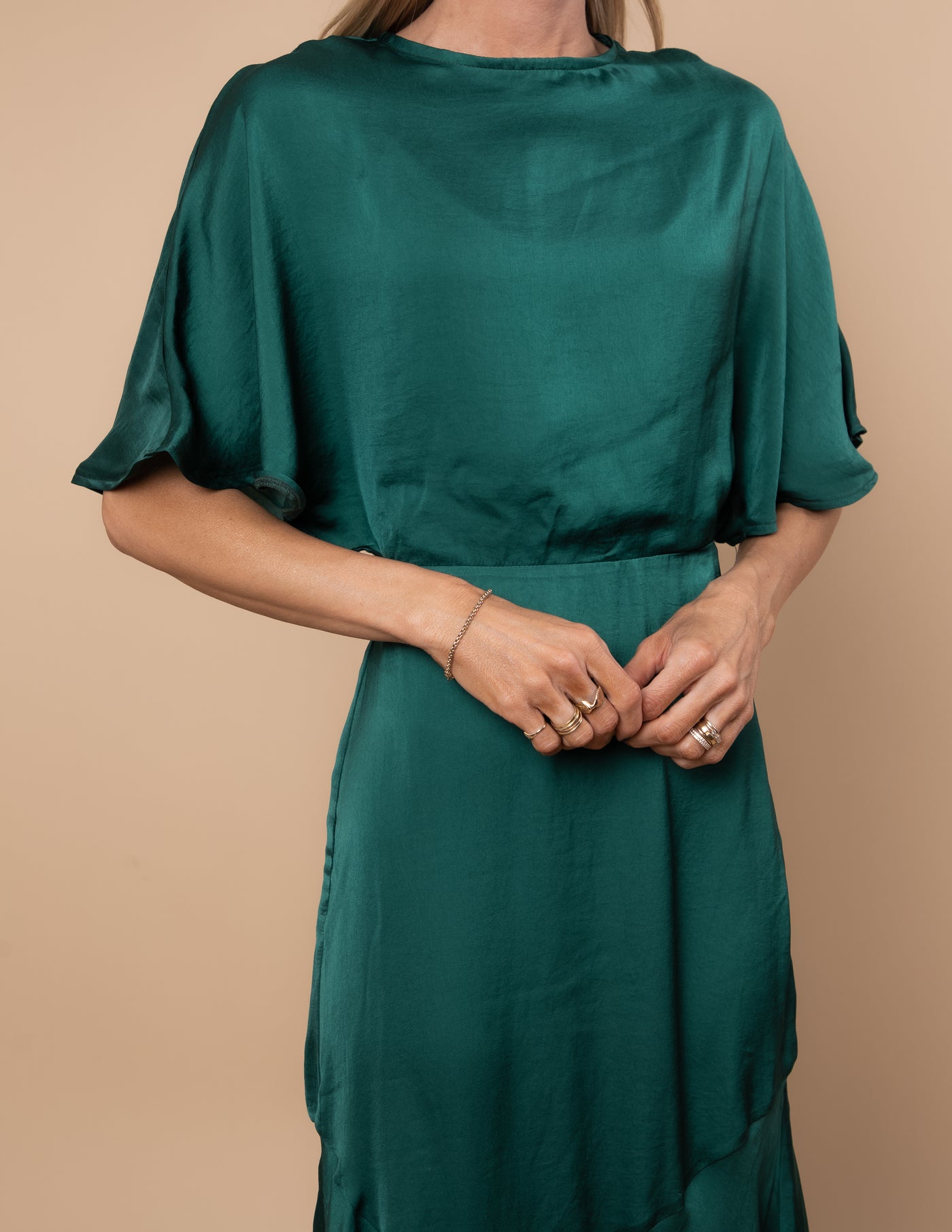 Emerald Sway Satin Dress