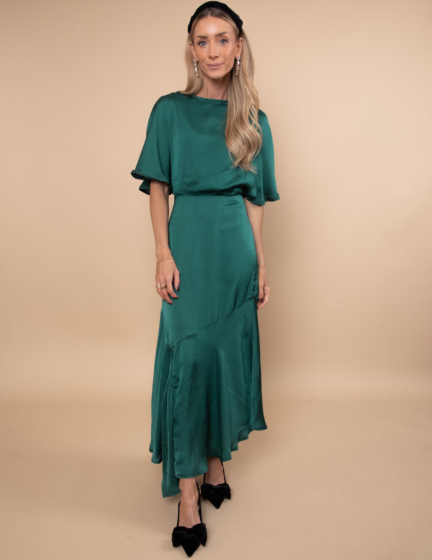 Emerald Sway Satin Dress