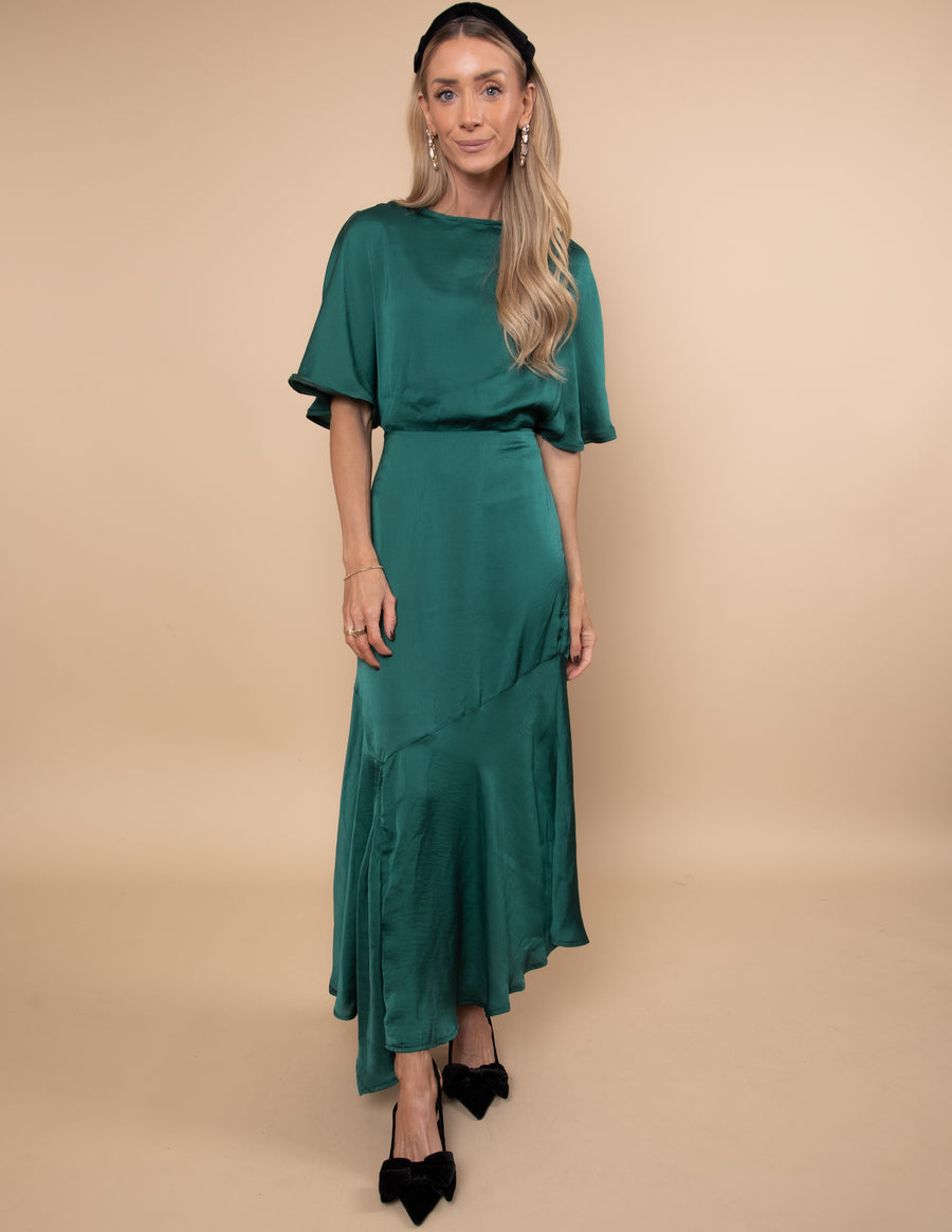 Emerald Sway Satin Dress