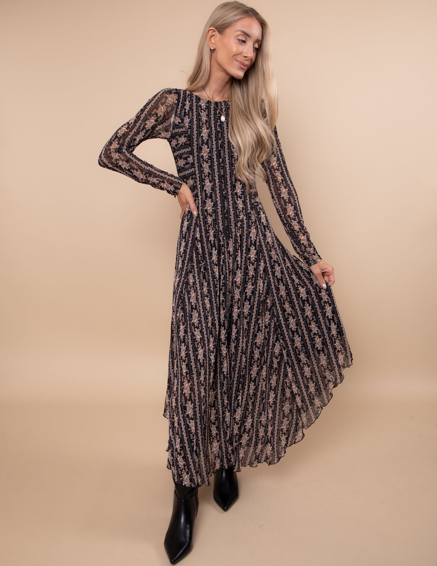 Midnight Mosaic Mesh Midi Dress