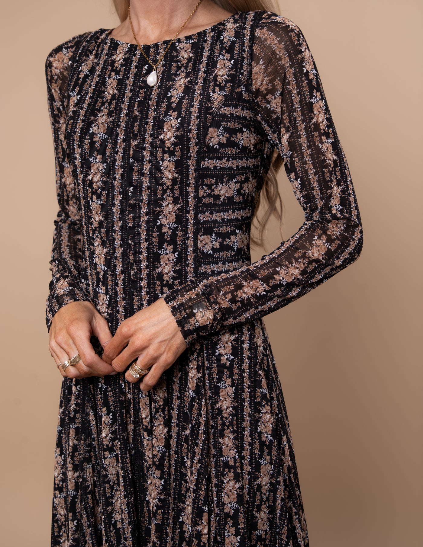 Midnight Mosaic Mesh Midi Dress