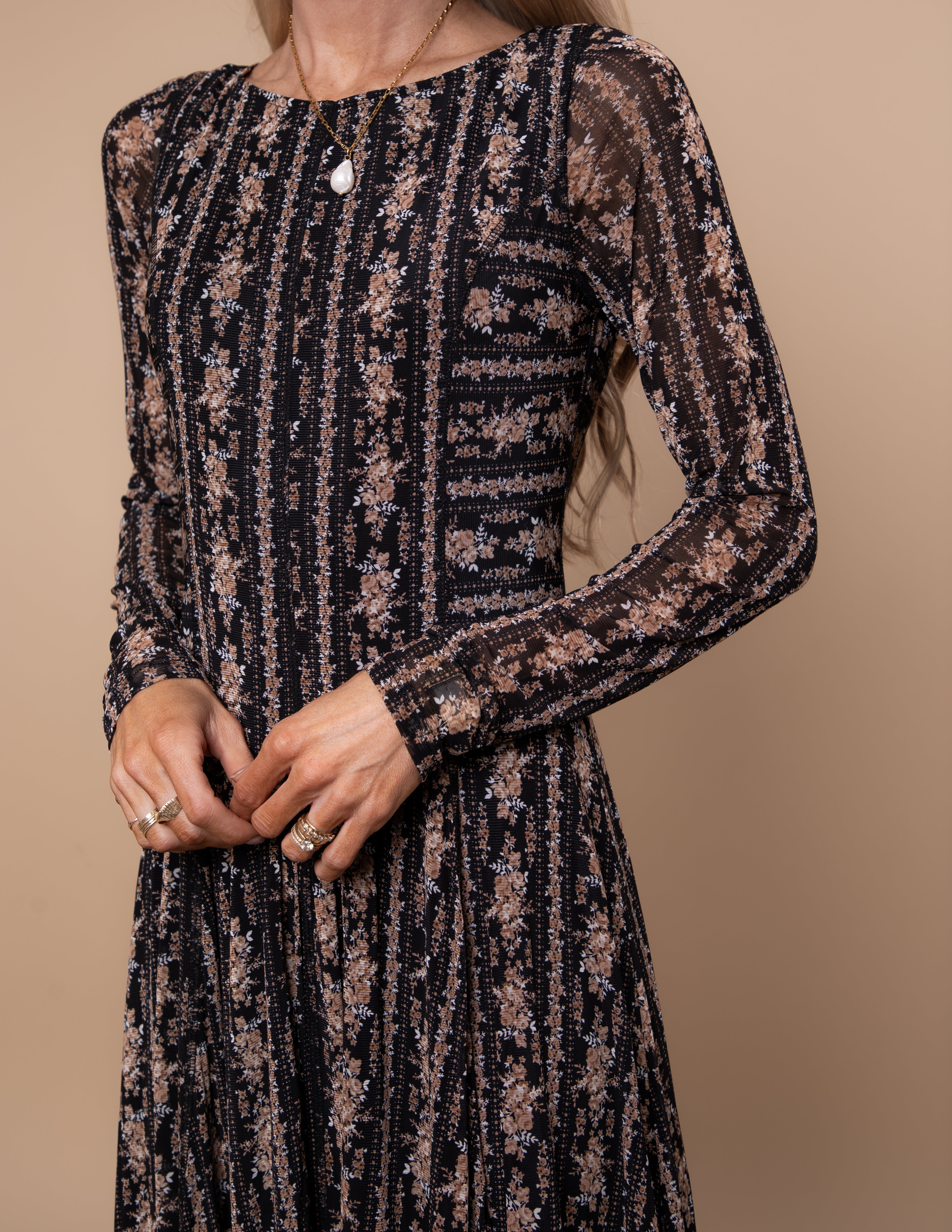 Midnight Mosaic Mesh Midi Dress