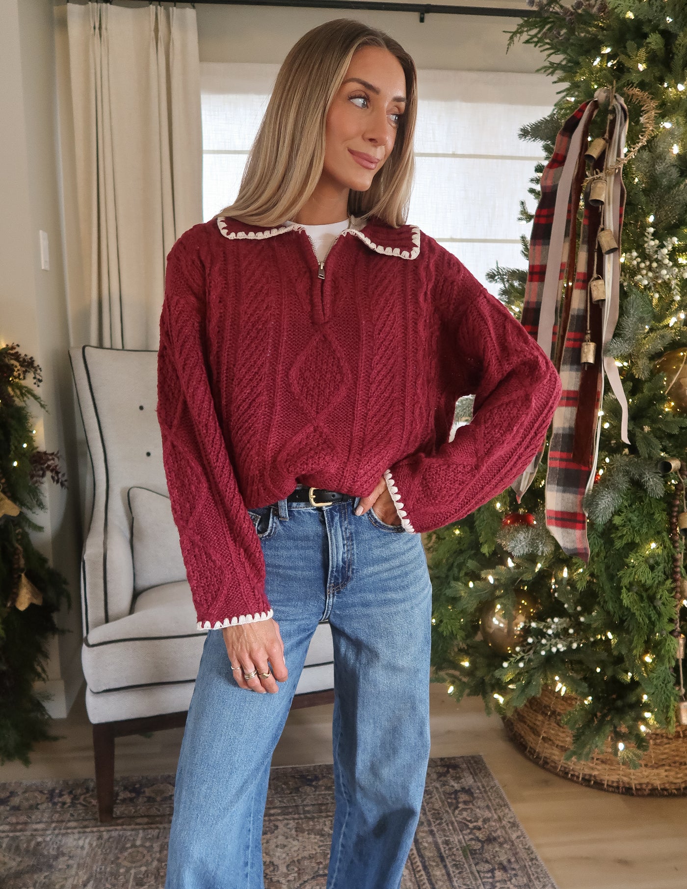 Scarlet Rose Cable Knit Sweater