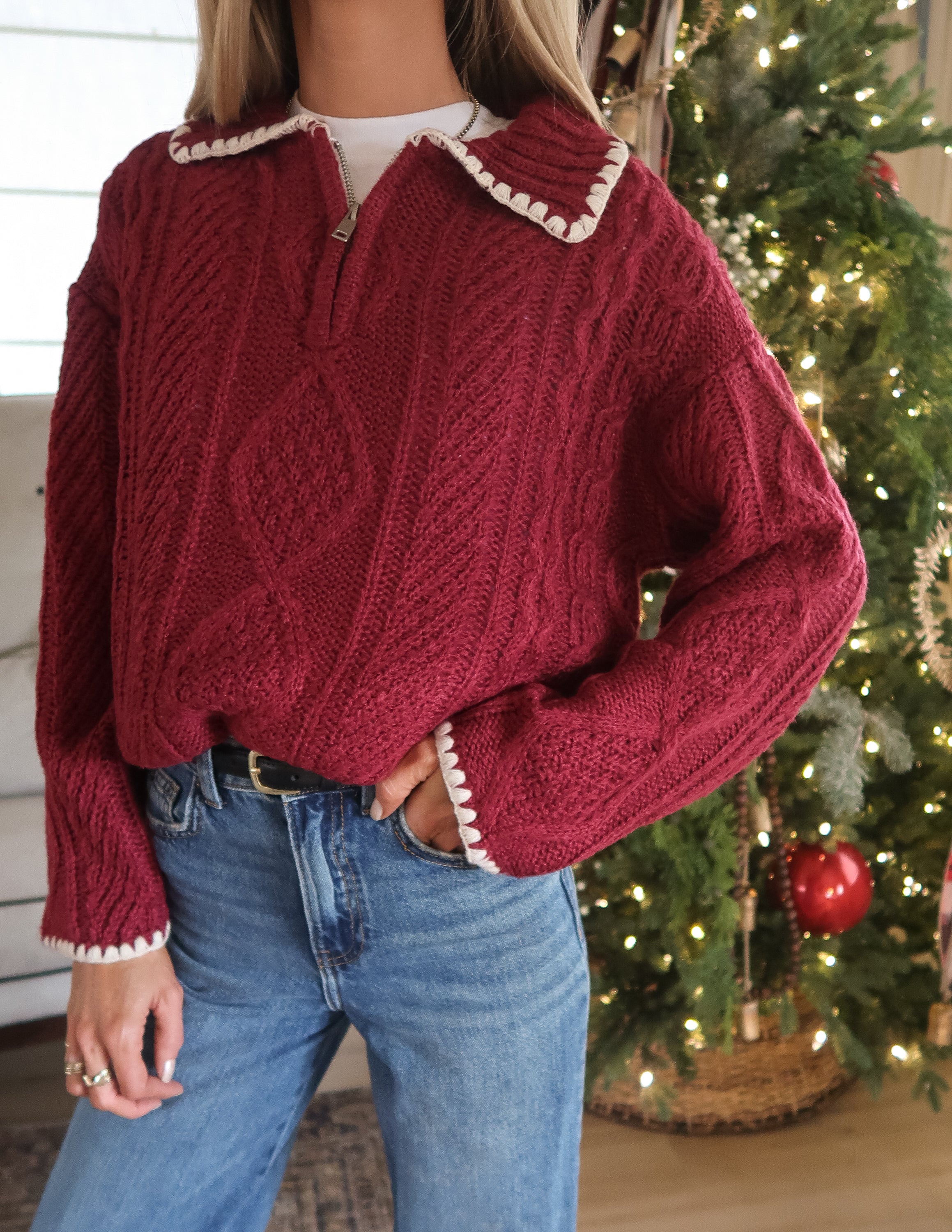 Scarlet Rose Cable Knit Sweater