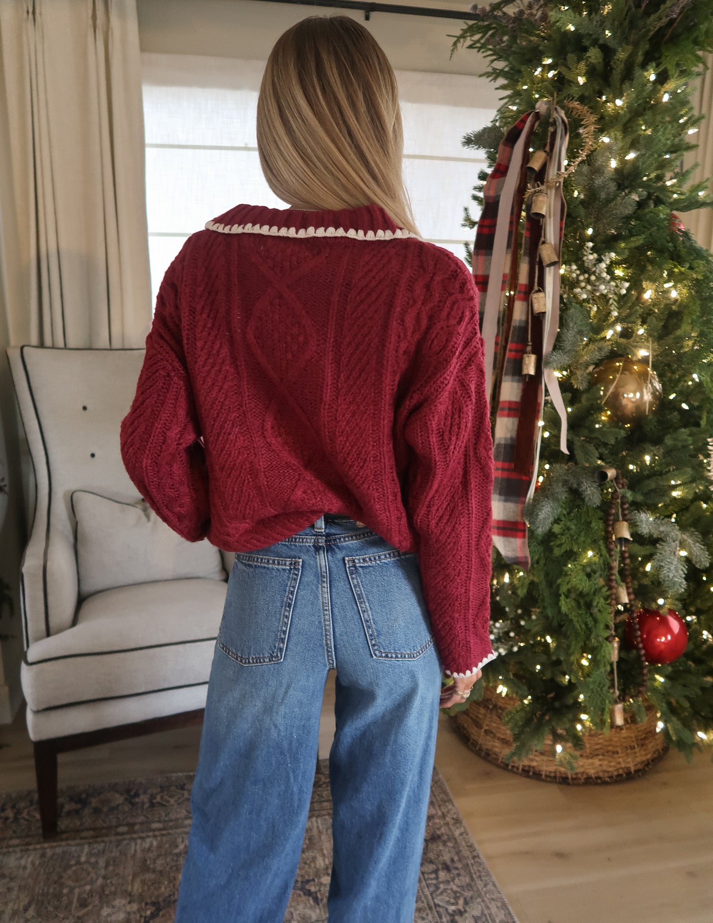 Scarlet Rose Cable Knit Sweater