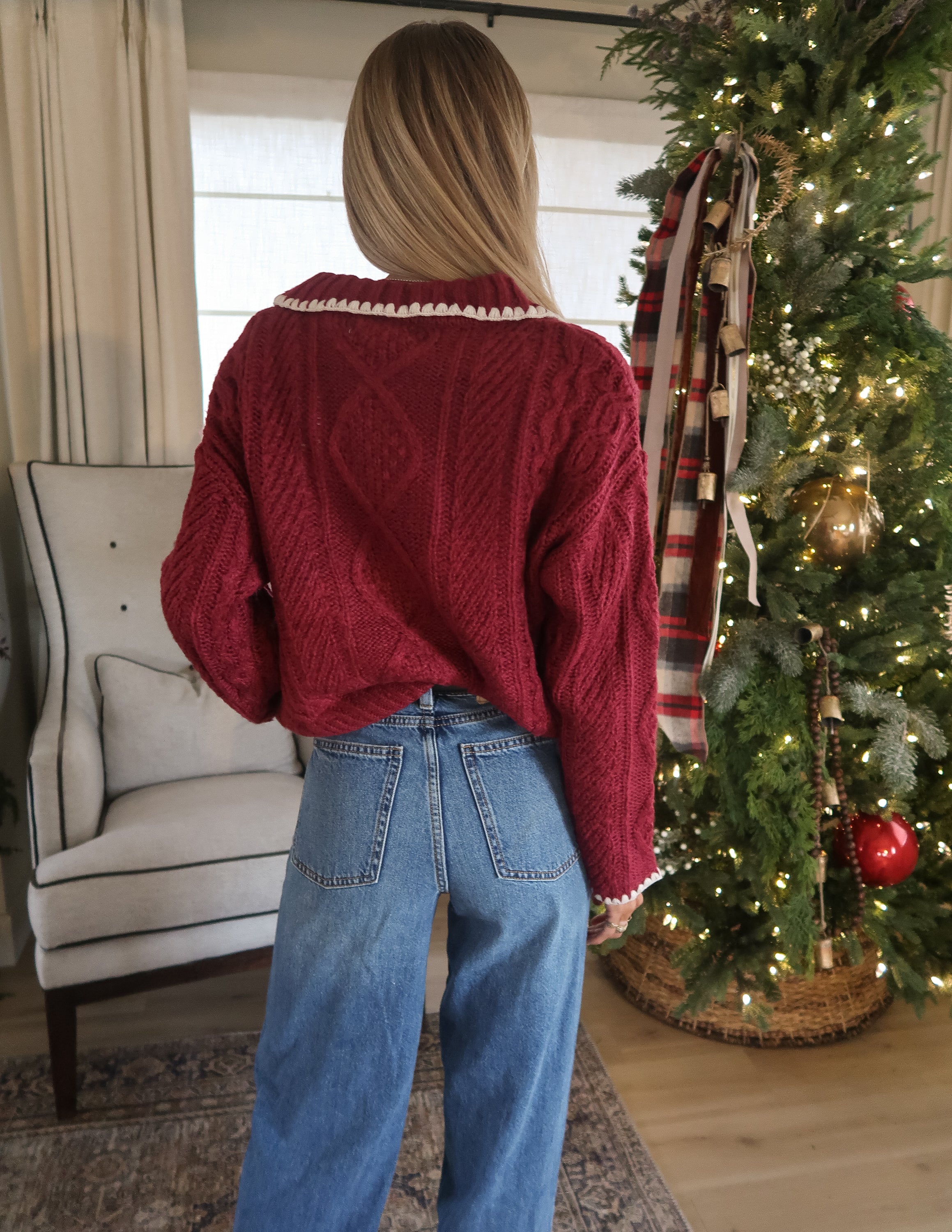 Scarlet Rose Cable Knit Sweater