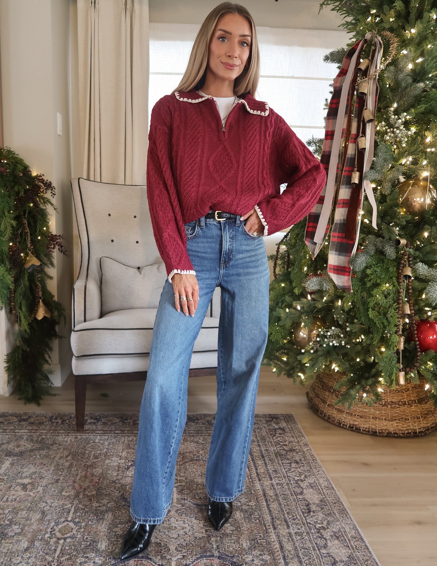 Scarlet Rose Cable Knit Sweater