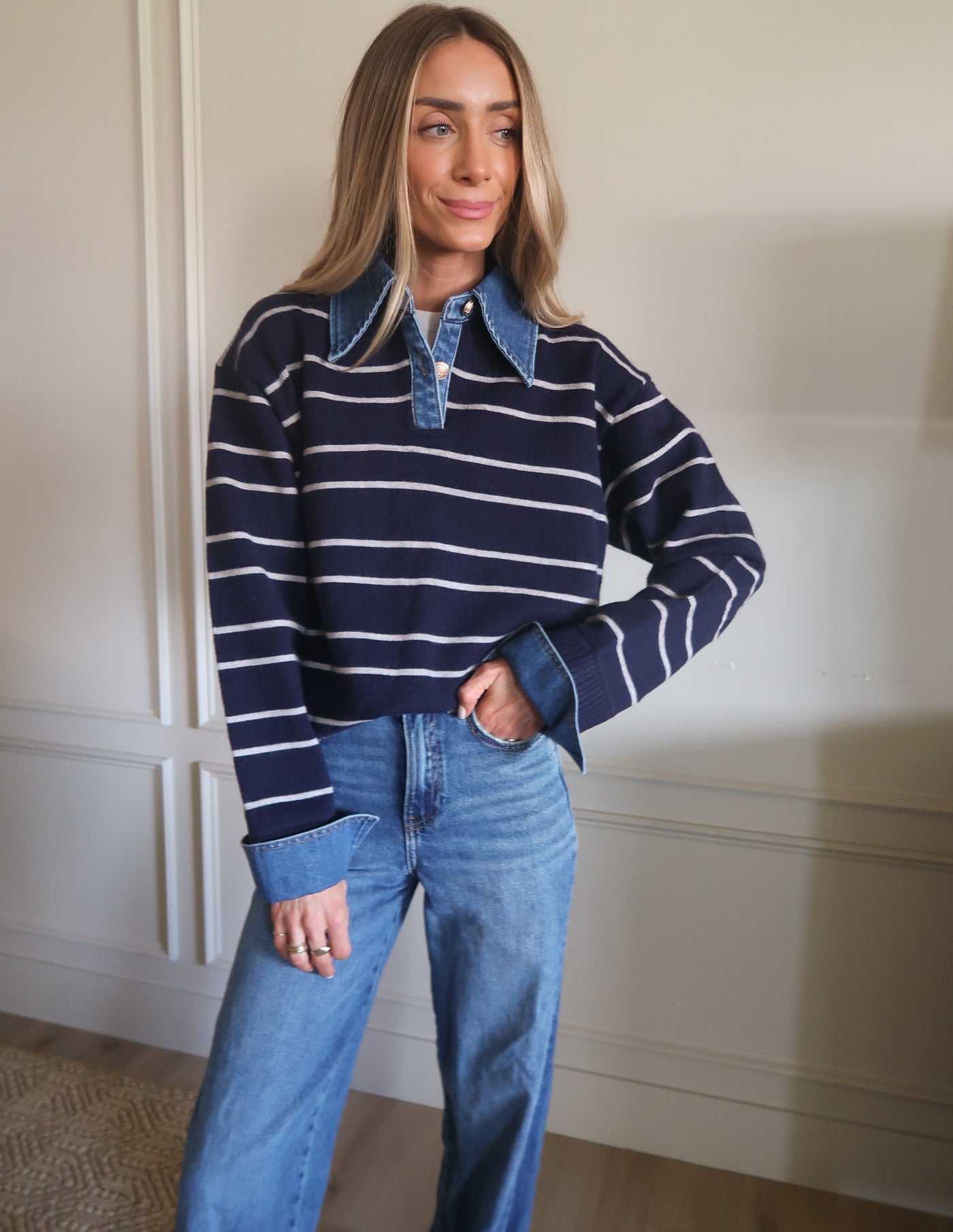 Sofia Stripe Denim Combo Top