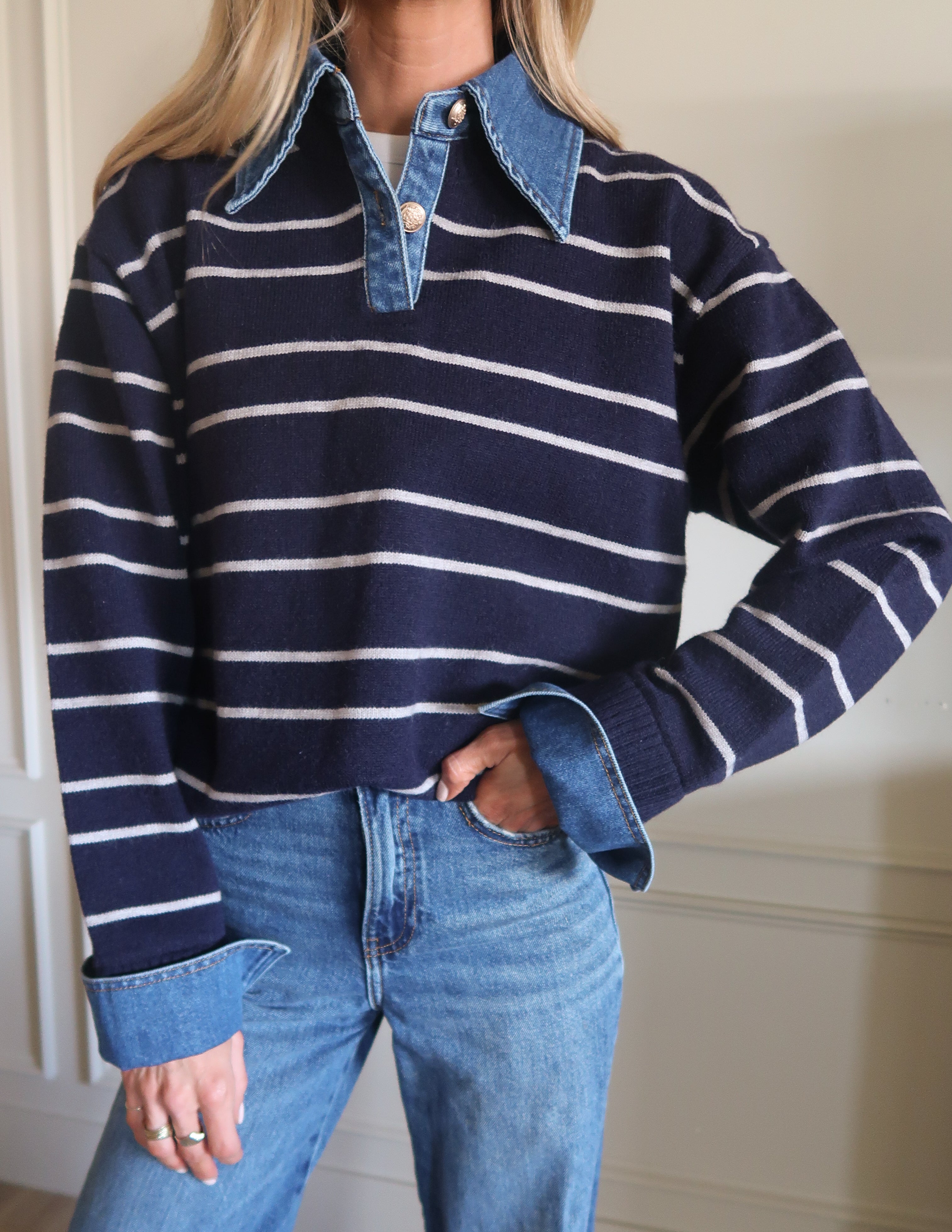 Sofia Stripe Denim Combo Top