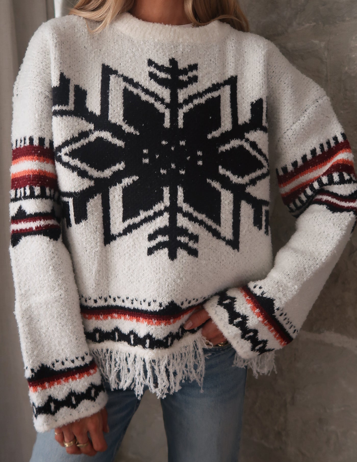 Snowy Lodge Fringe Sweater